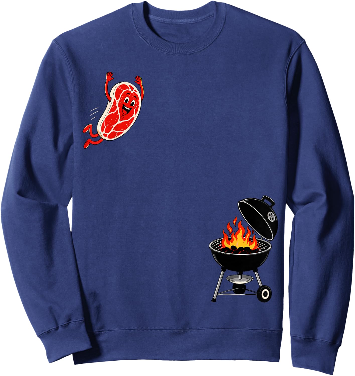 Steak Dive Flying Steak BBQ Grilling Cartoon 4th of July Sweatshirt - Sweatshirt | Navy