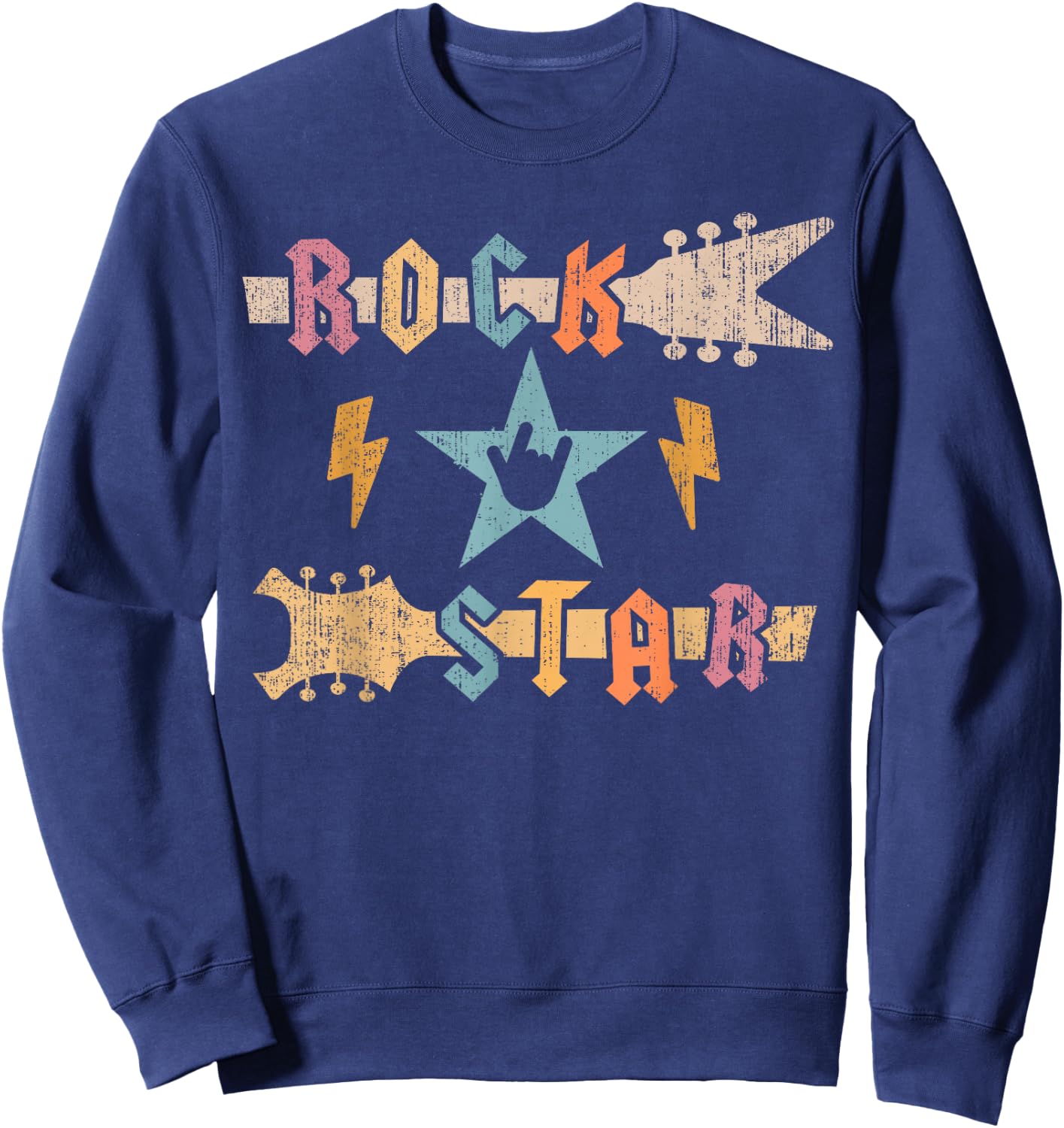 Rock Star Guitar Vintage Rock and Roll Kids Boys Girls Sweatshirt - Sweatshirt | Navy