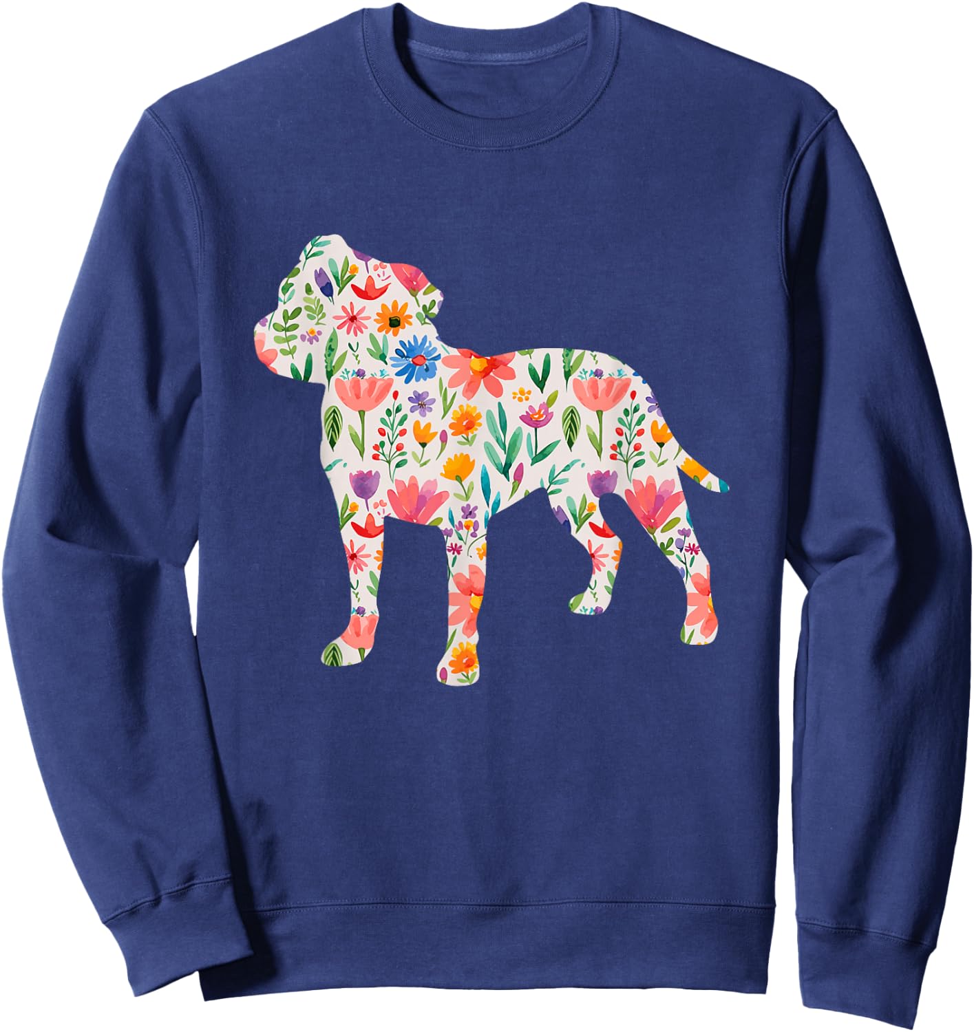 Staffordshire Bull Terrier watercolor flowers design Sweatshirt - Sweatshirt | Navy