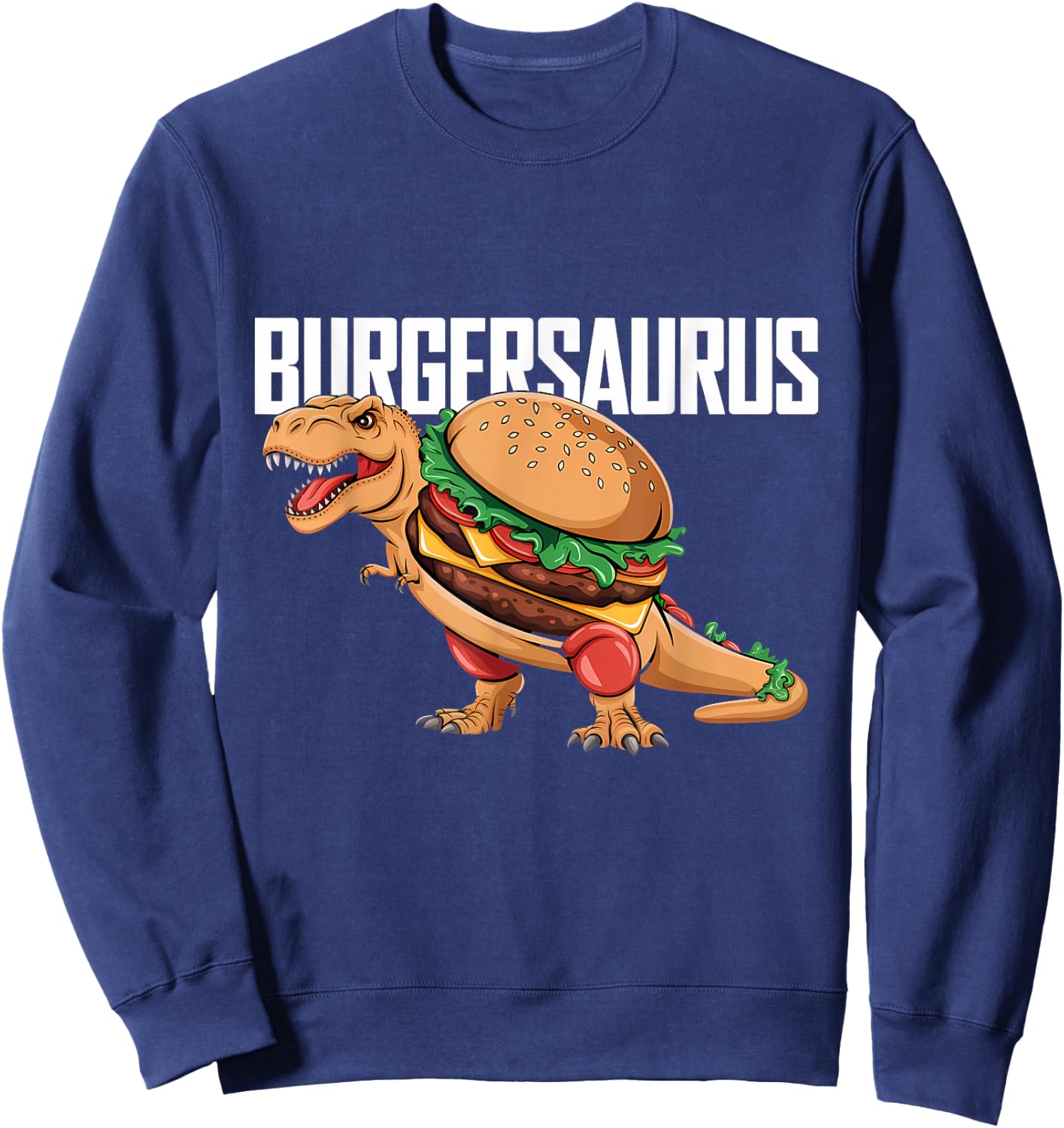 Burger Dinosaur T-Rex Fast Food Dino Funny Burger Sweatshirt - Sweatshirt | Navy