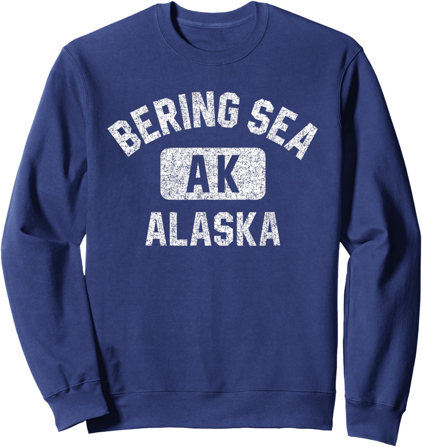 Bering Sea Alaska Gym Style Distressed White Print Sweatshirt - Sweatshirt | Navy