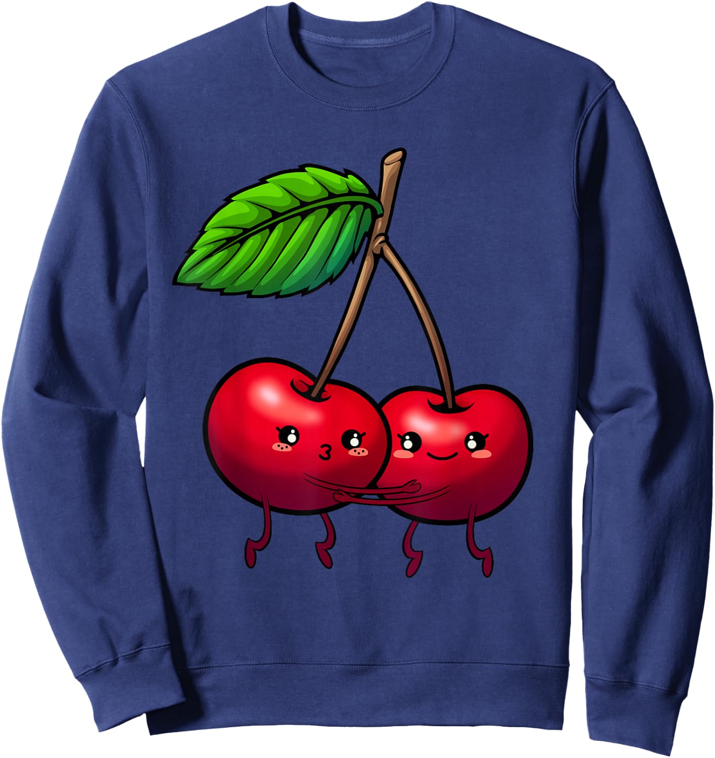 Cute Cherry Graphic Women Kids Red Cherries Print Sweatshirt - Sweatshirt | Navy