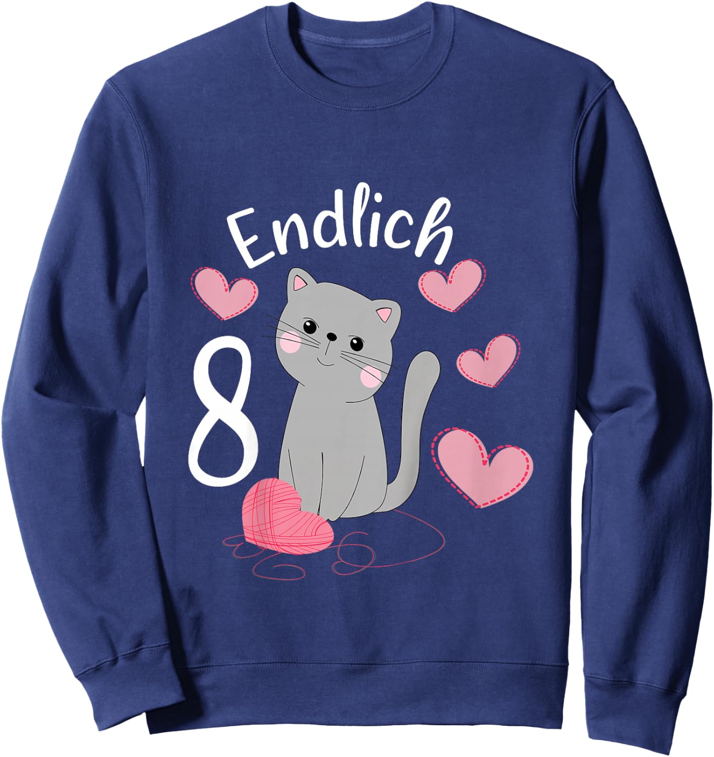 Children's Cute Cat Birthday Shirt Finally 8 Years Girls' , black Sweatshirt - Sweatshirt | Navy