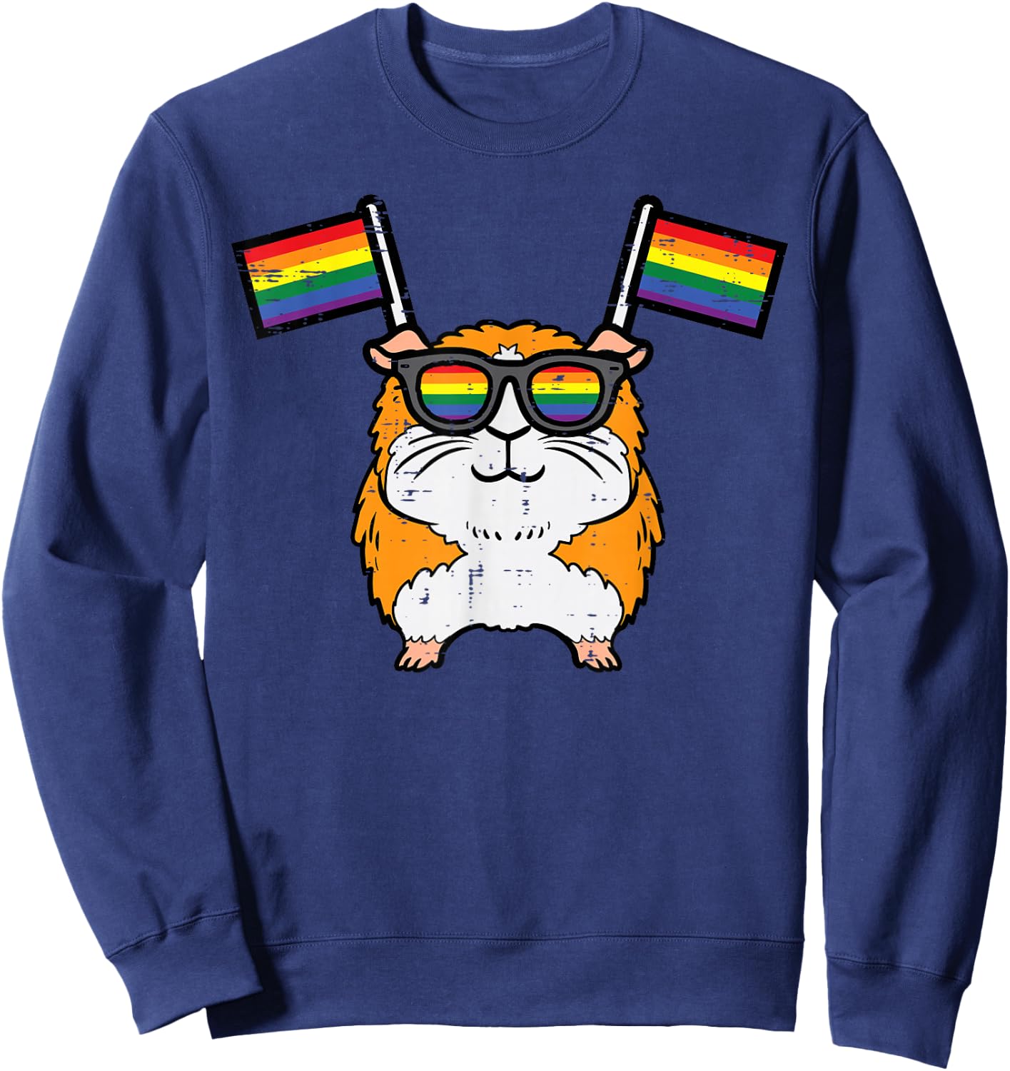 Gay Guinea Pig Rainbow Flag LGBT Pride Month Men Women Kids Sweatshirt - Sweatshirt | Navy
