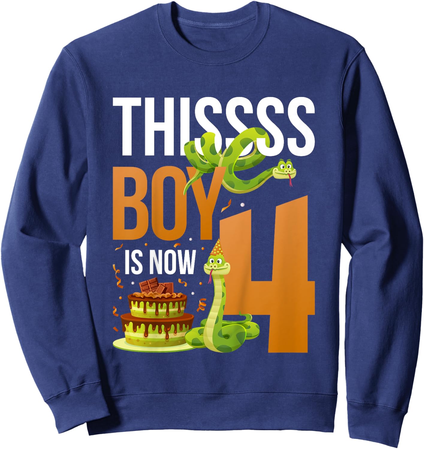 Kids 4th Reptile Birthday 4 Year Old Boy Snake Birthday Party Sweatshirt - Sweatshirt | Navy