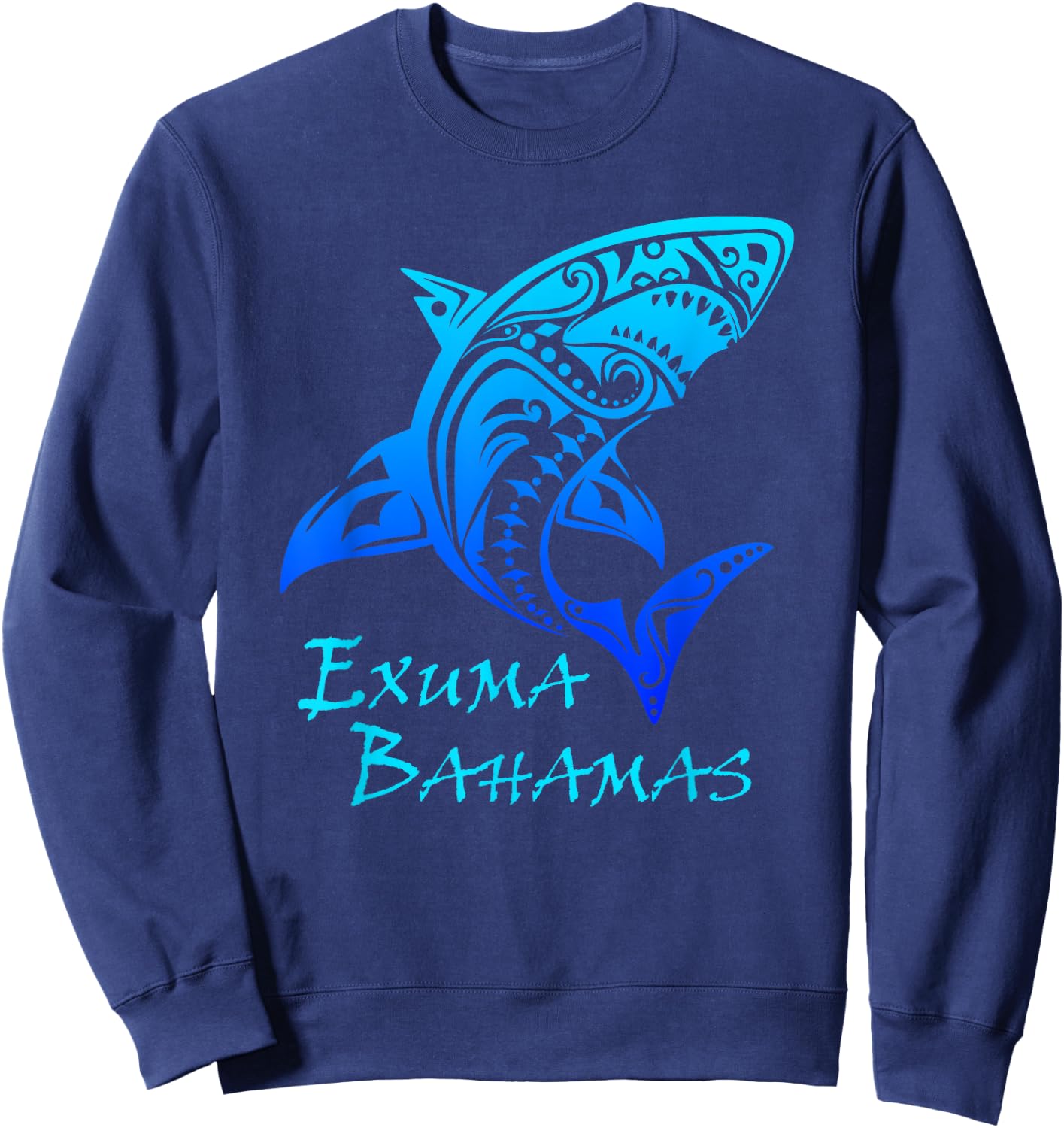 Exuma Bahamas Tribal Shark Polynesian Tattoo Style Vacation Sweatshirt - Sweatshirt | Navy