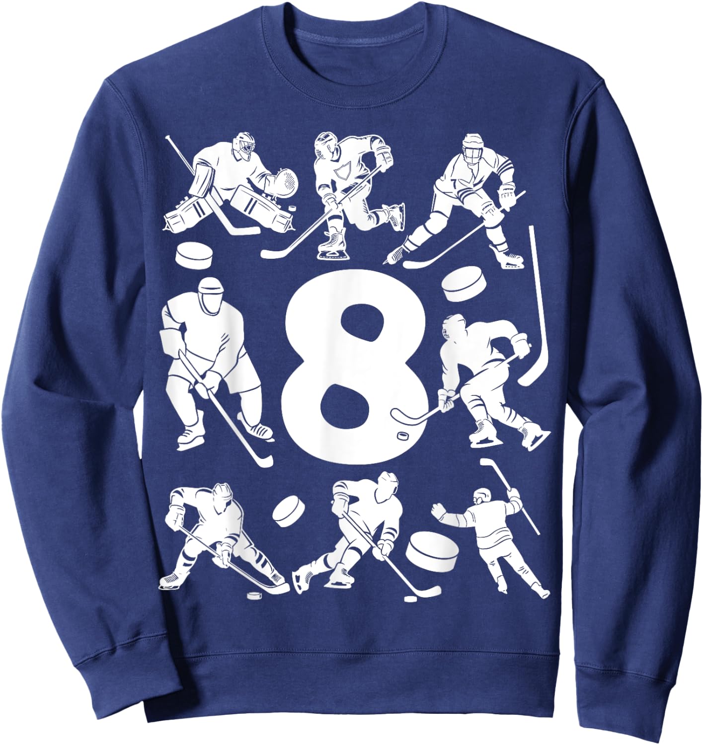 Number 8 Years Ice Hockey 8th Birthday Sweatshirt - Sweatshirt | Navy