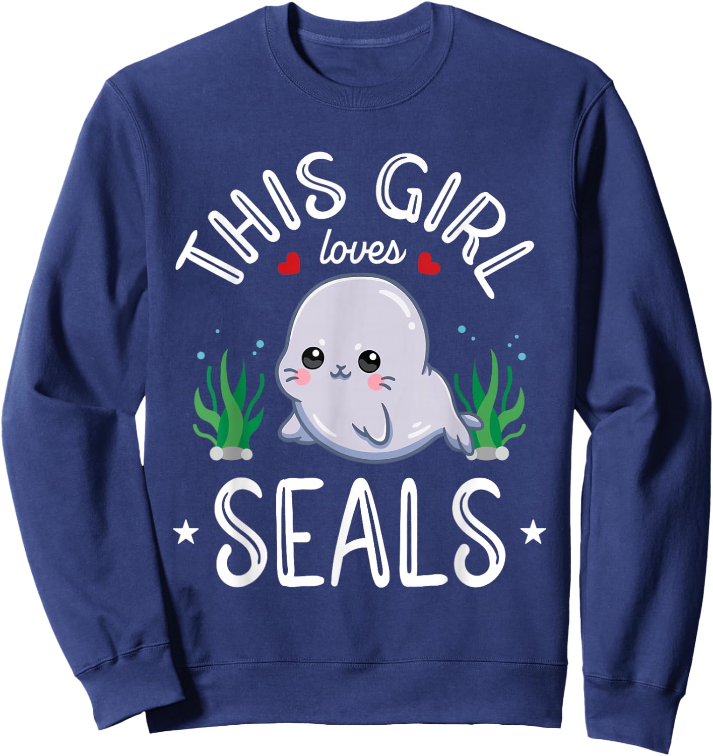This Girl Loves Seals Cute Kawaii Seal Lover Girls Teens Sweatshirt - Sweatshirt | Navy