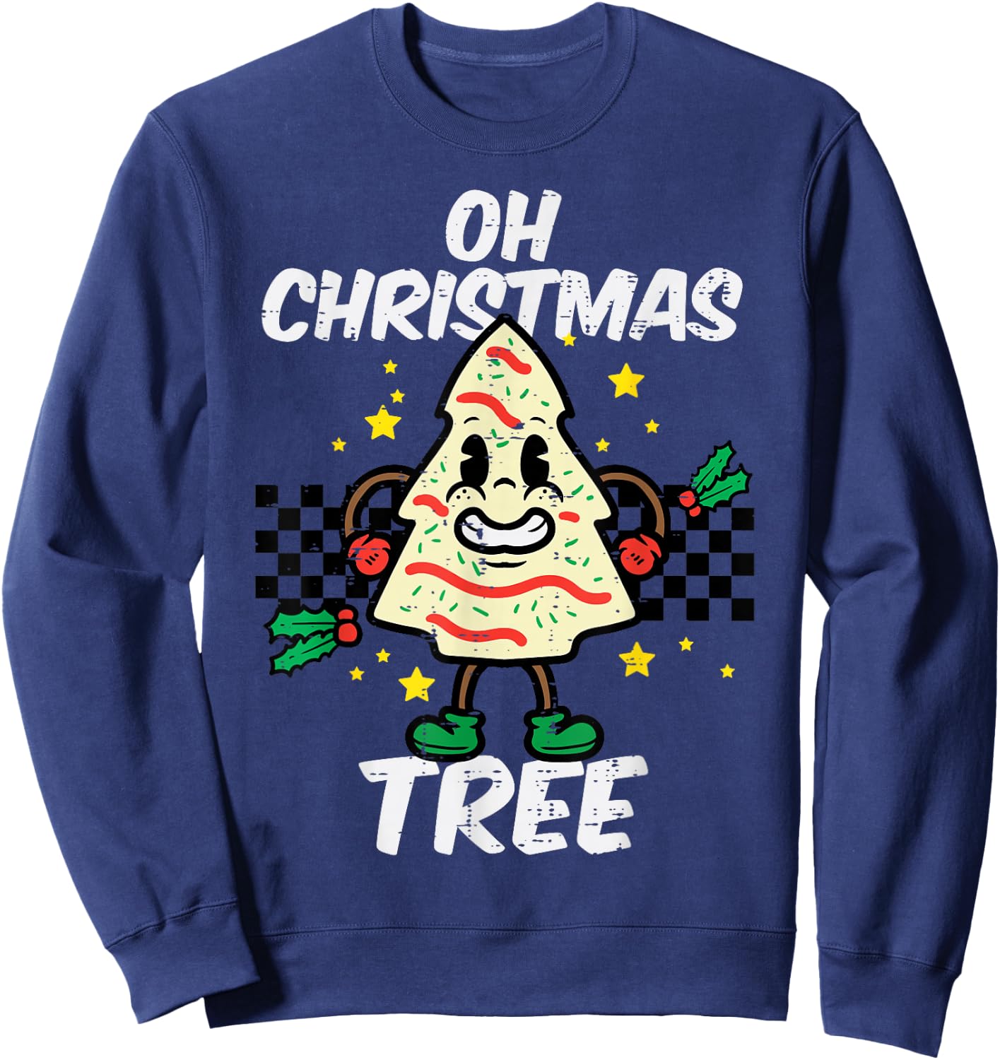 Oh Christmas Tree Cake Retro Groovy Xmas Men Women Kids Sweatshirt - Sweatshirt | Navy