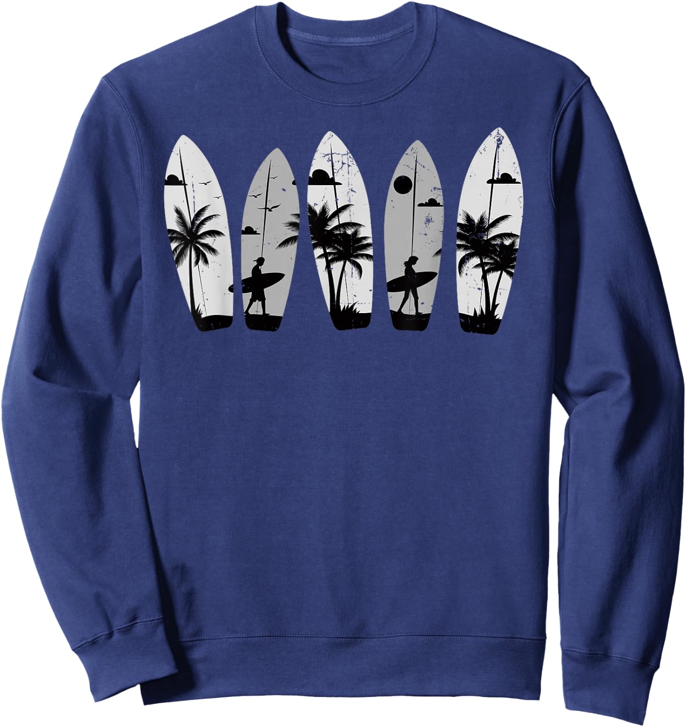 Surfboard Palm Trees Surfing Surfer Beach Summer Waves Surf Women Kids Sweatshirt - Sweatshirt | Navy