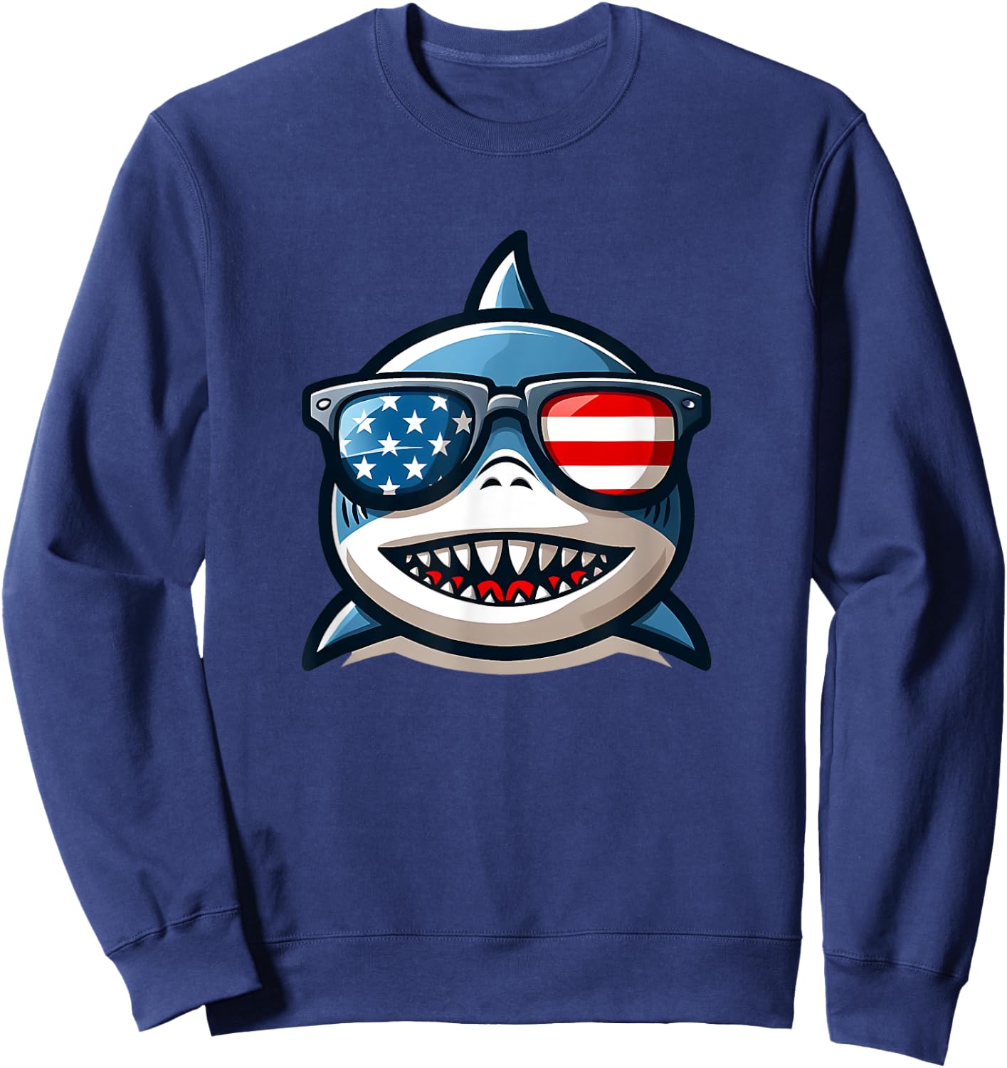 4th Of July Funny Shark Lover Patriotic Shark Sweatshirt - Sweatshirt | Navy