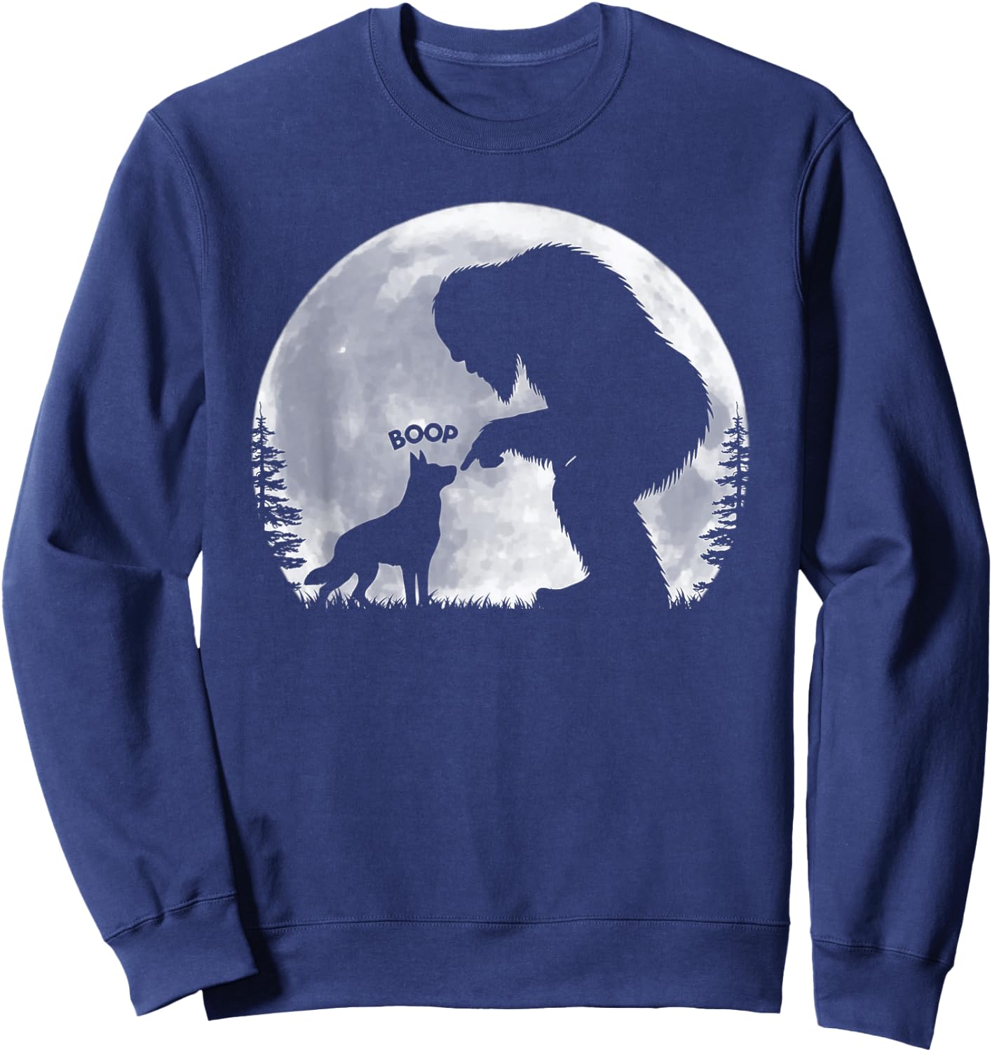 Fun Hand Boop Nose Bigfoot Sasquatch German Shepherd Moon Sweatshirt - Sweatshirt | Navy
