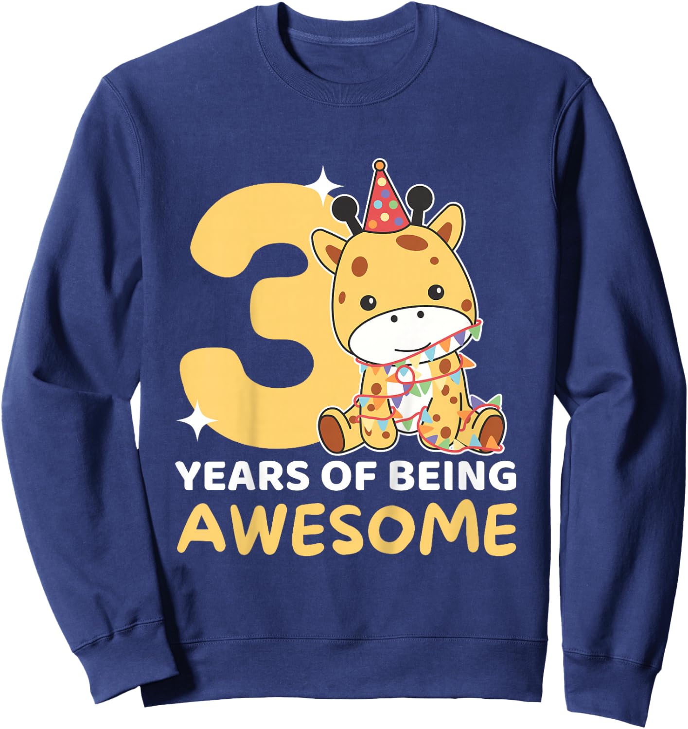 Giraffe For 3rd Birthday For Children Three Years Old Sweatshirt - Sweatshirt | Navy