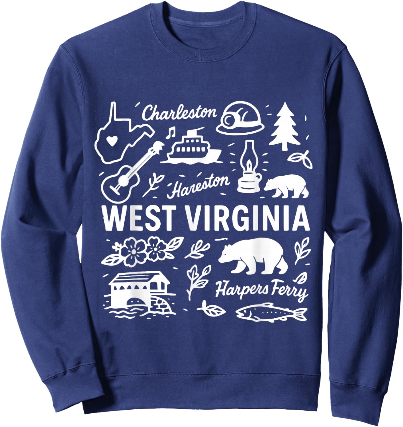 West Virginia USA State Symbols Vintage Souvenir Cute Doodle Sweatshirt - Sweatshirt | Navy