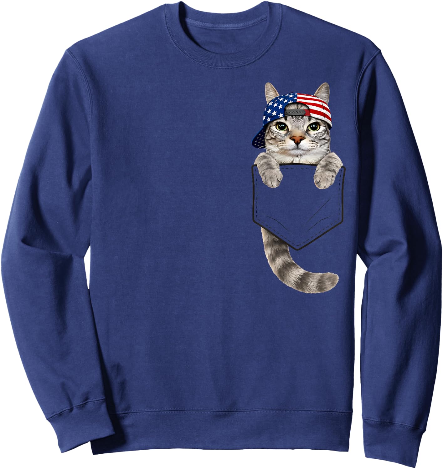 Cute Tabby Cat Pocket 4th July Patriotic 250 Anniversary USA Sweatshirt - Sweatshirt | Navy