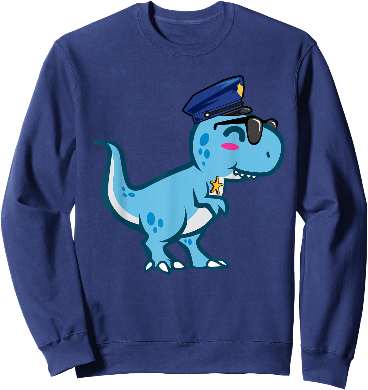 Police Officer Appreciation Design and Gifts Police T-Rex Tyrannosaurus Rex Dinosaur , Women & Kids - , Black, Small, Short Sleeve, Classic Fit, Cotton Blend Sweatshirt - Sweatshirt | Navy