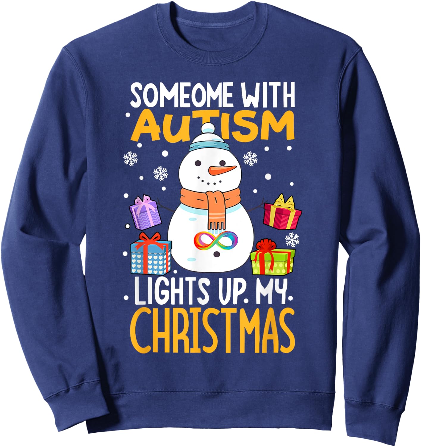 Autism awareness funny Snowman Xmas decor Christmas lights Sweatshirt - Sweatshirt | Navy