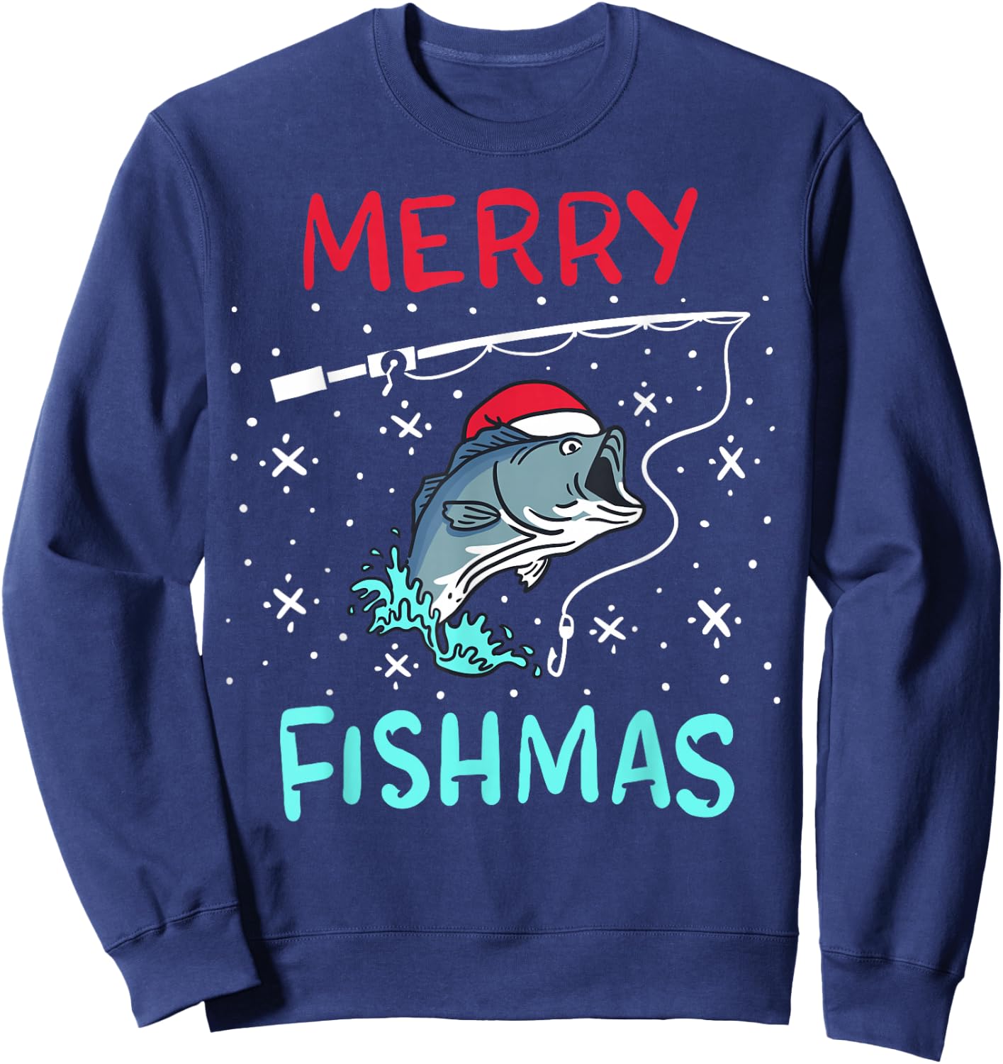 Merry Christmas Fishmas Funny Fishing Fish Gift Present Sweatshirt - Sweatshirt | Navy