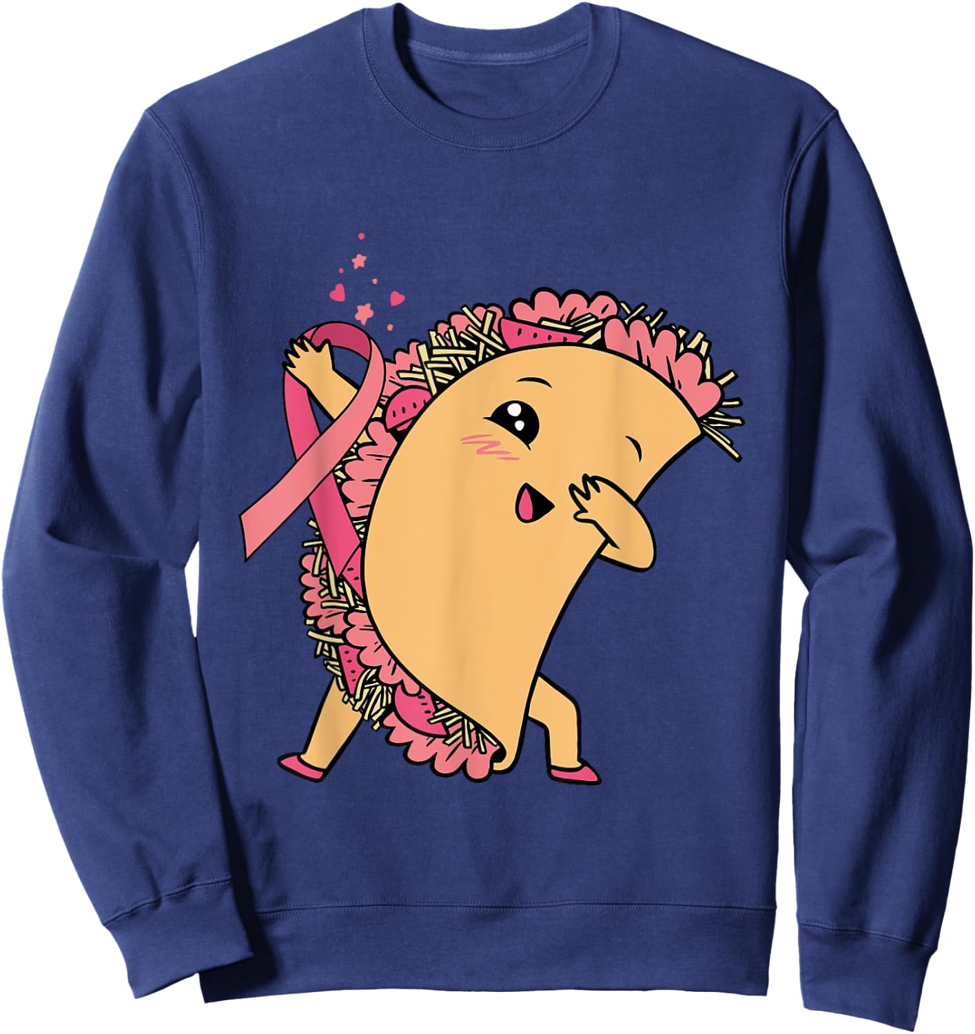 Dabbing Taco Pink Ribbon Breast Cancer Awareness Mexican Sweatshirt - Sweatshirt | Navy