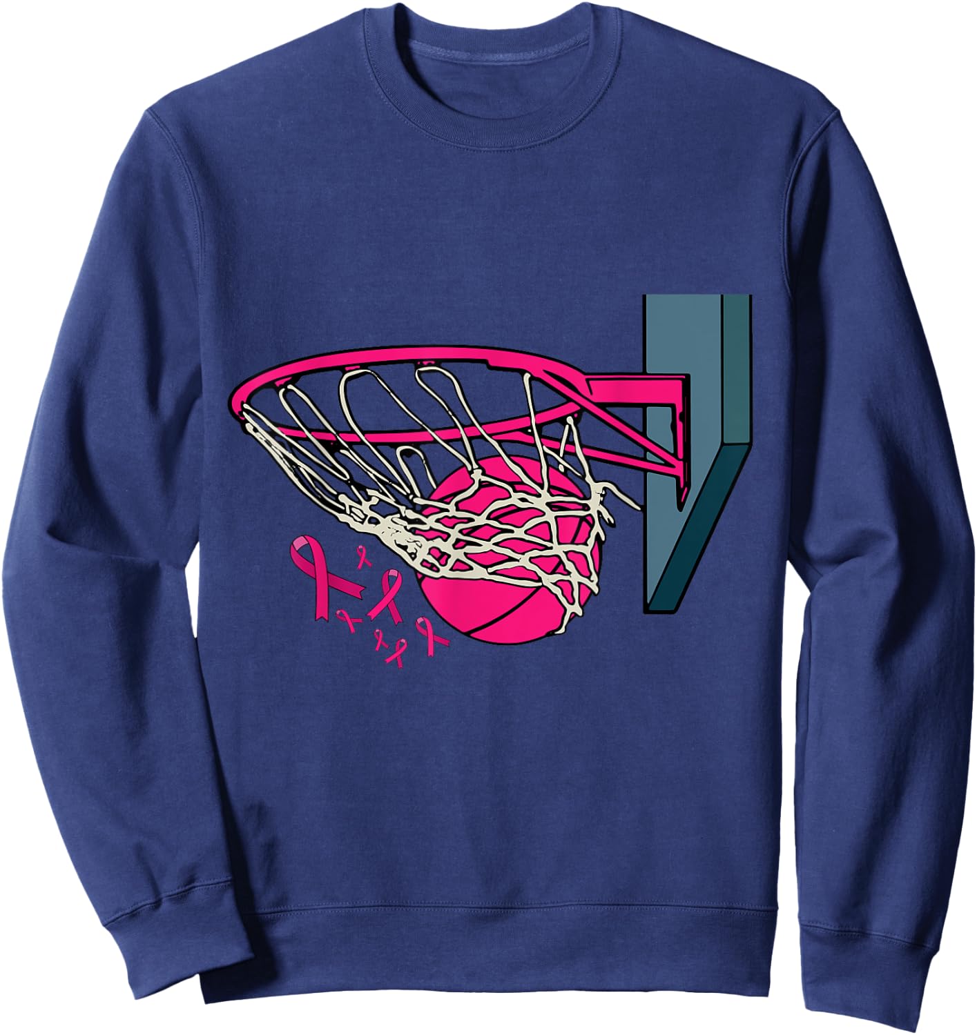 Basketball Player Pink Ribbon Breast Cancer Awareness Sport Sweatshirt - Sweatshirt | Navy