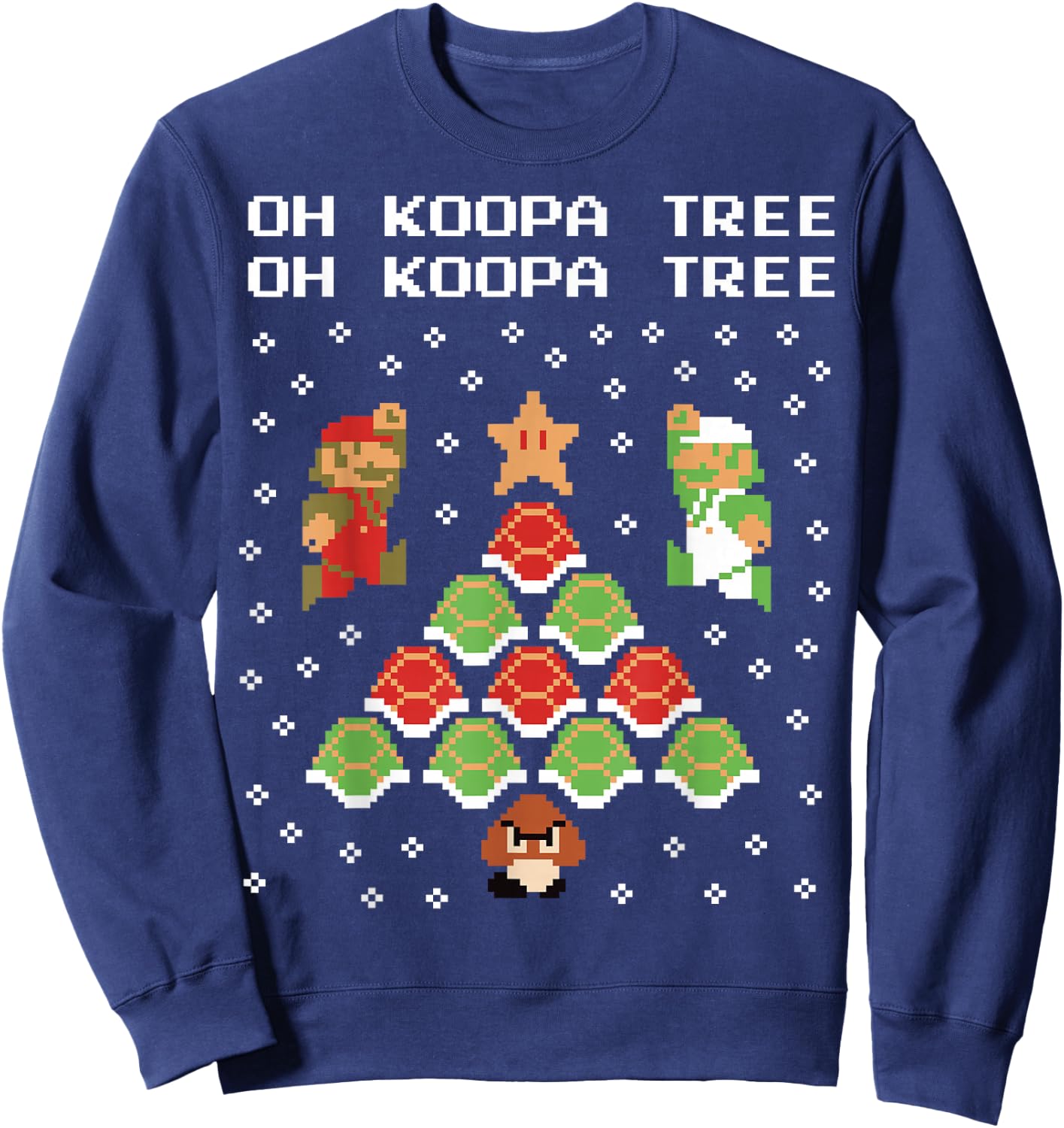 Super Mario Koopa Tree Goomba Christmas Graphic Short Sleeve Sweatshirt - Sweatshirt | Navy