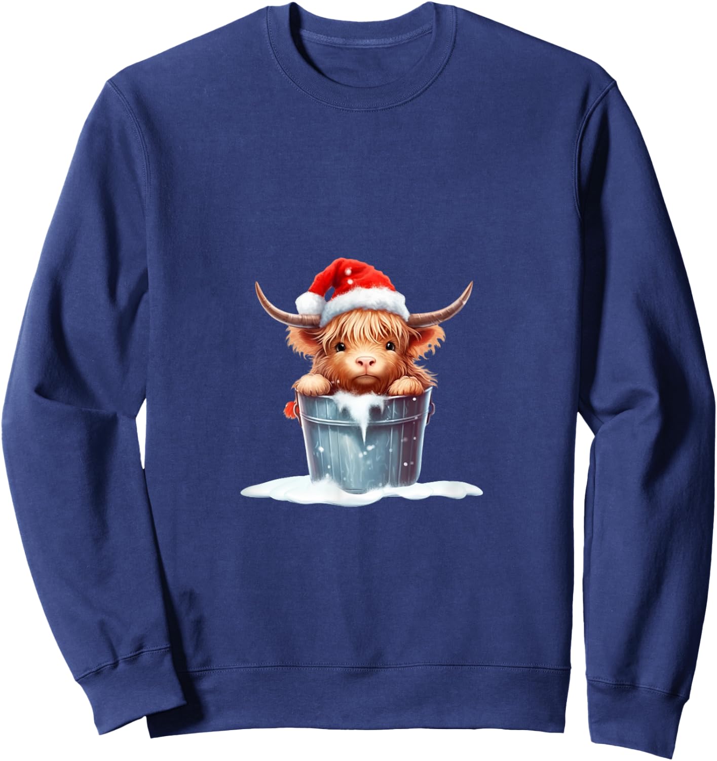 Cute Highland Cow in Santa Hat Country Heifer Farm Farmer Sweatshirt - Sweatshirt | Navy