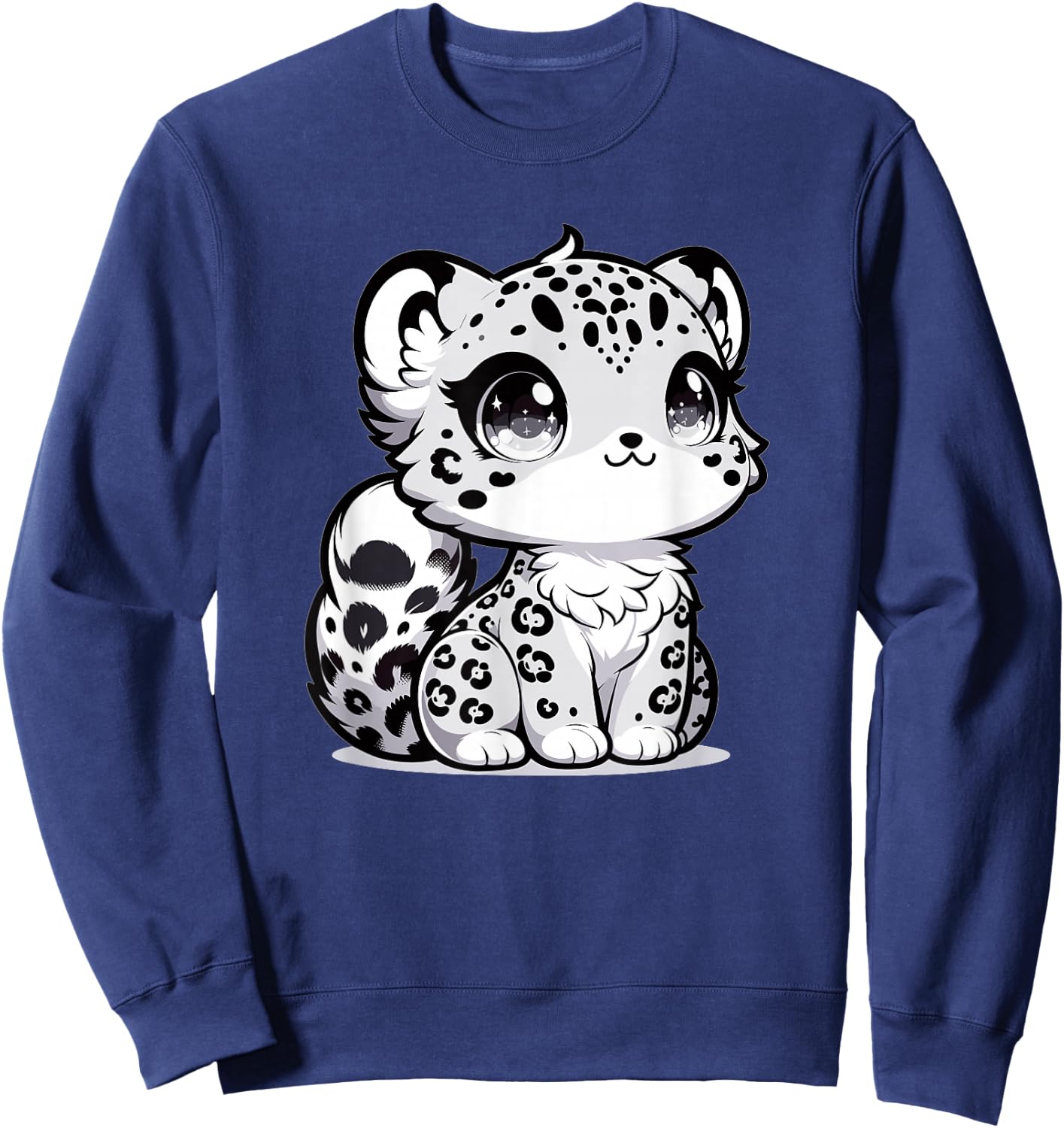 Adorable Cute Japanese Kawaii Chibi Snow Leopard Sweatshirt - Sweatshirt | Navy
