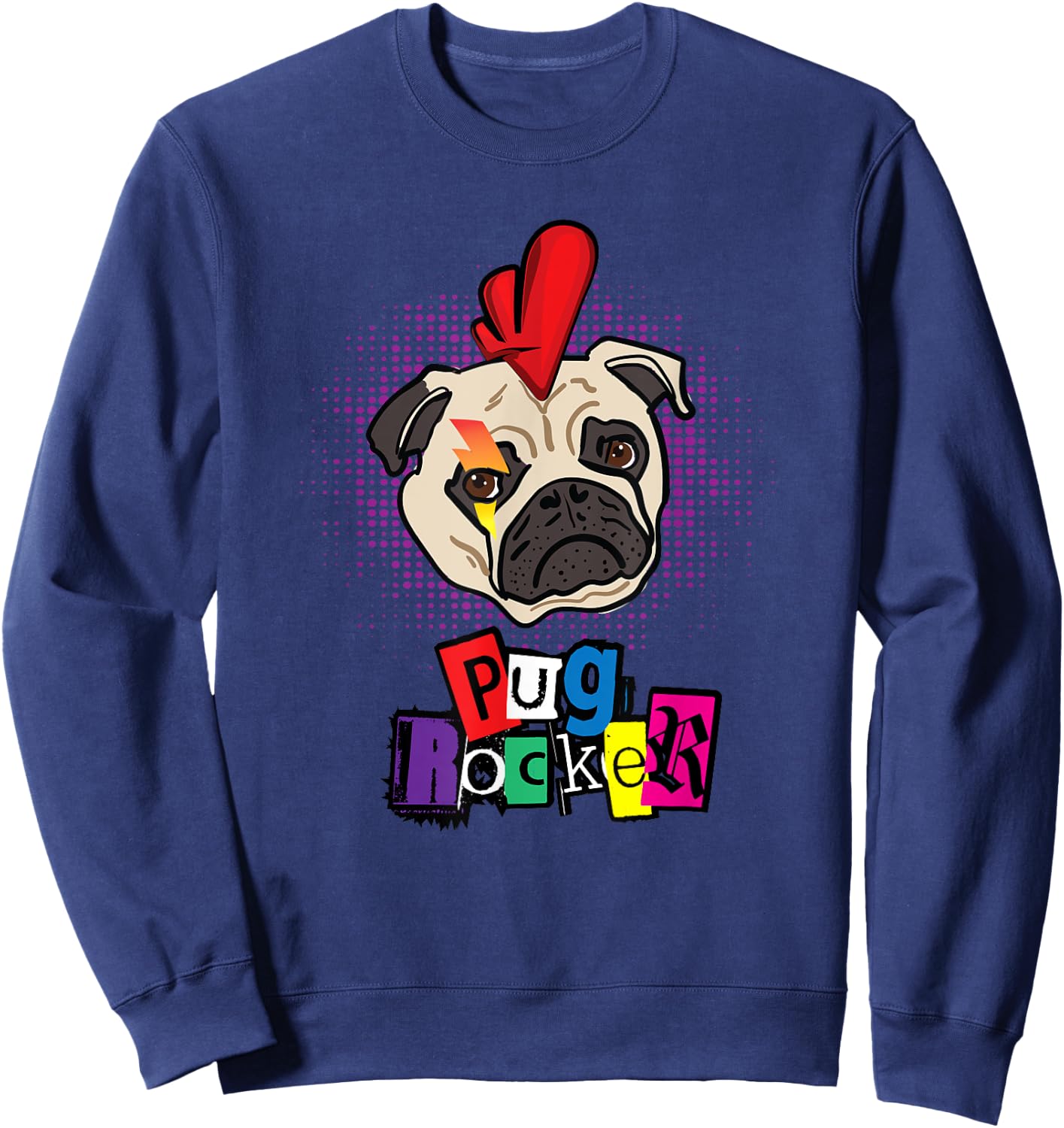 Pug Dog Pug Rocker Punk Rock Funny Cute T Shirt Women Kids Sweatshirt - Sweatshirt | Navy
