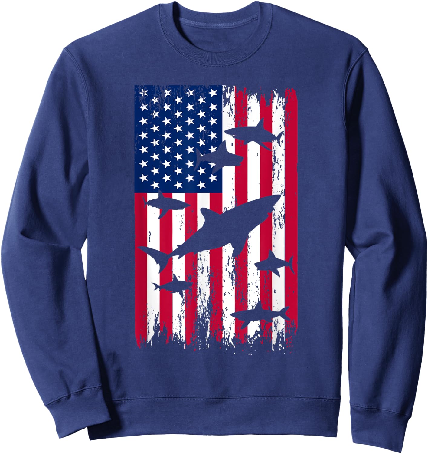 American Flag Shark Sweatshirt - Sweatshirt | Navy