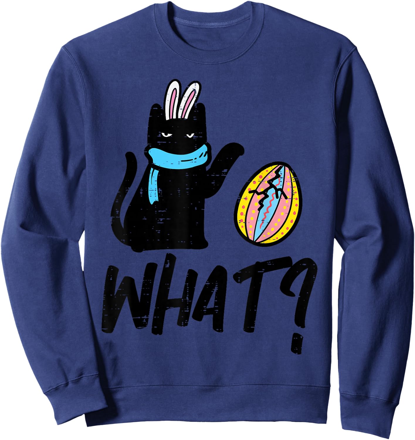 Easter Black Cat Egg What Funny Kitty Women Girls Kids Teens Sweatshirt - Sweatshirt | Navy
