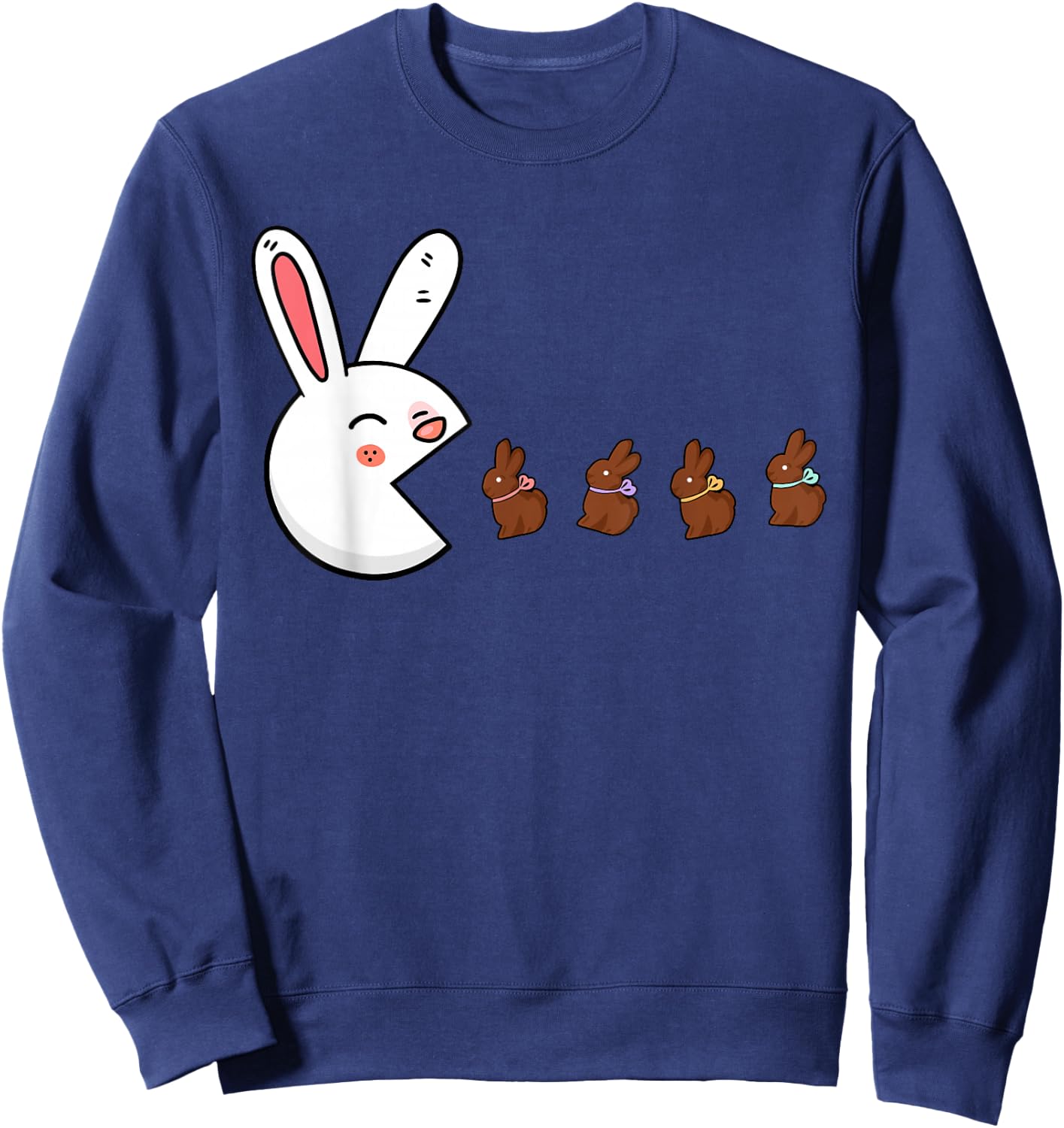 Funny Easter Bunny Rabbit Eating Chocolate Gamer Boys Girls Sweatshirt - Sweatshirt | Navy
