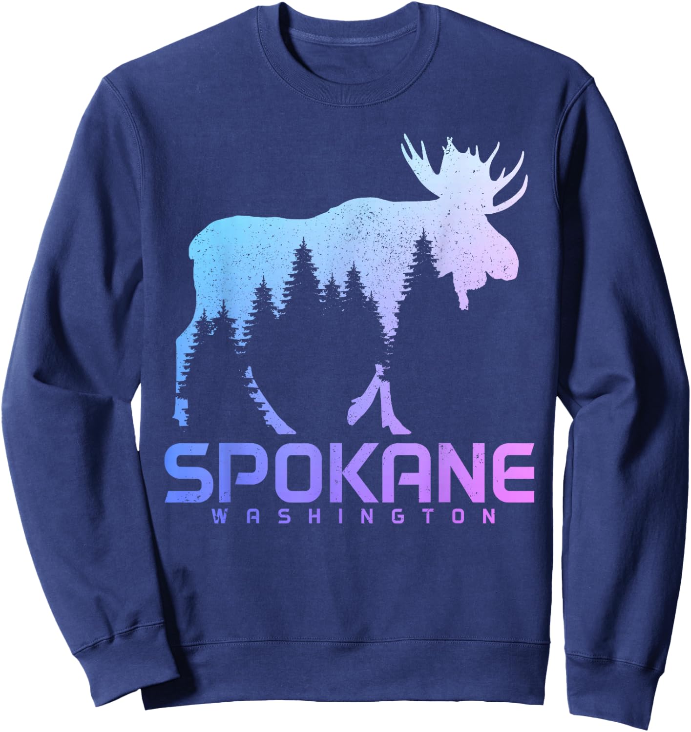 Spokane Washington PNW Vintage Moose Souvenir Sweatshirt - Sweatshirt | Navy