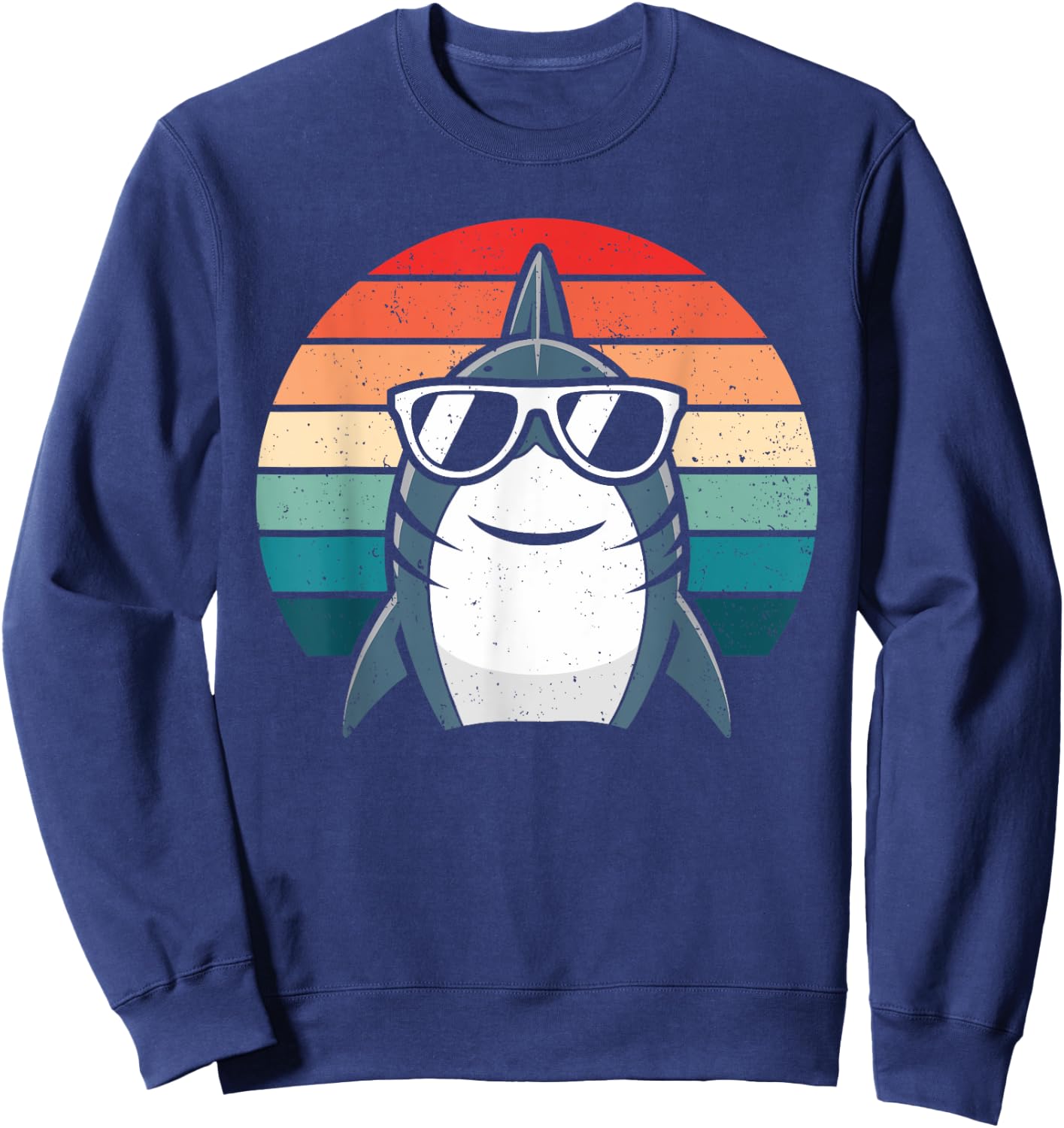 Retro Cool Shark with Sunglasses Kids Boys Men Funny Shark Sweatshirt - Sweatshirt | Navy