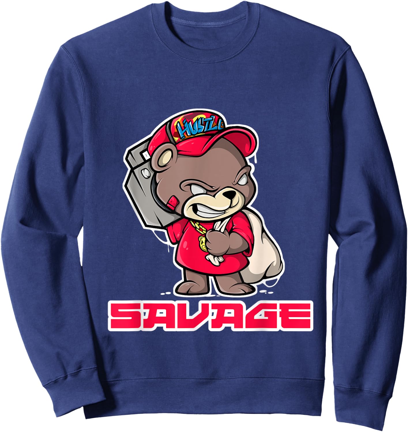 Teddy Bear Hip Hop Rap Boombox Urban Hustle Camo Savage Sweatshirt - Sweatshirt | Navy