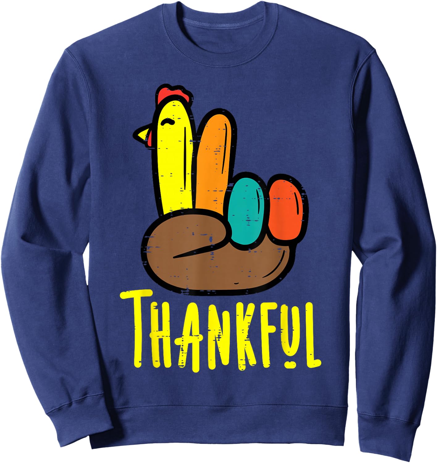 Thanksgiving Turkey Peace Hand Thankful Fall Men Women Kids Sweatshirt - Sweatshirt | Navy