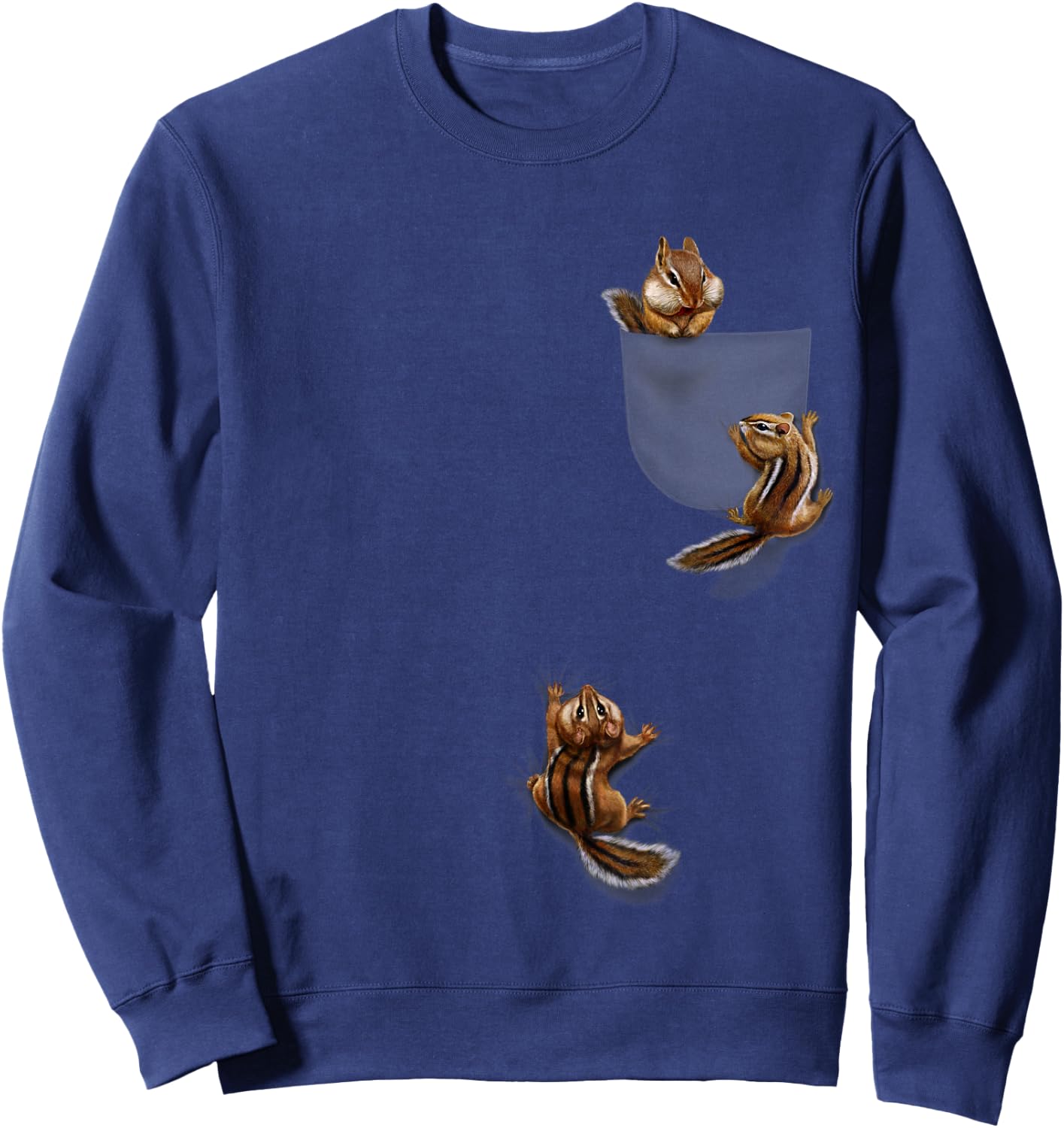 Cute Little Squirrel Playing, Climbing in Pocket, Chipmunk Sweatshirt - Sweatshirt | Navy