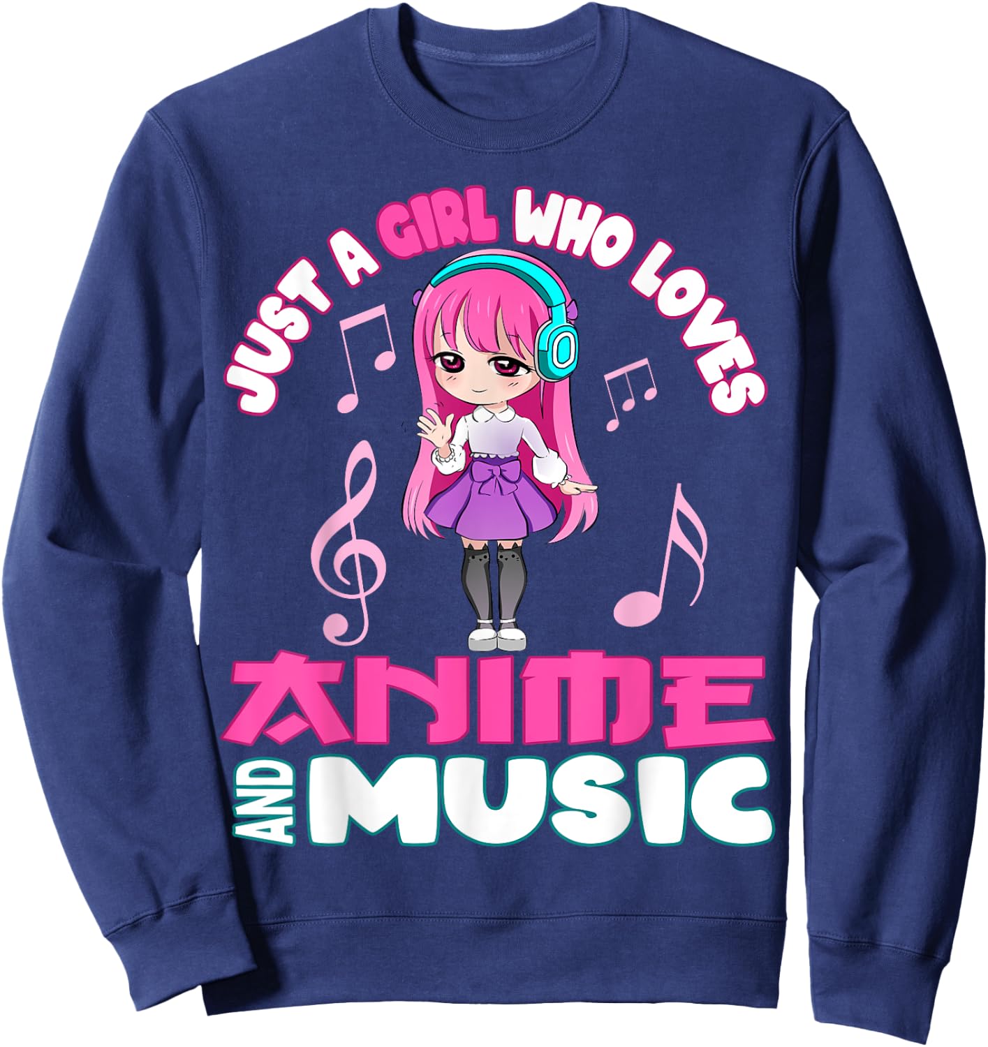 Funny Anime and Music Girl for Teen chibi graphic Sweatshirt - Sweatshirt | Navy