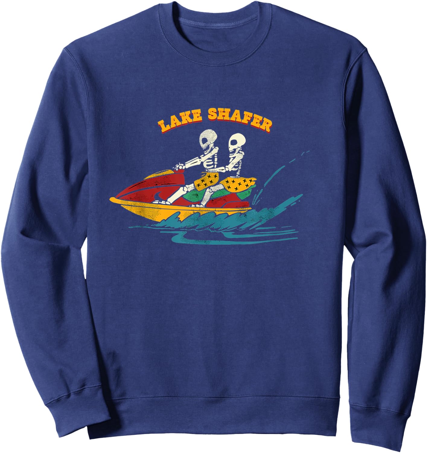 Lake Shafer Indiana Funny Skeleton Jet Ski Retro Sweatshirt - Sweatshirt | Navy