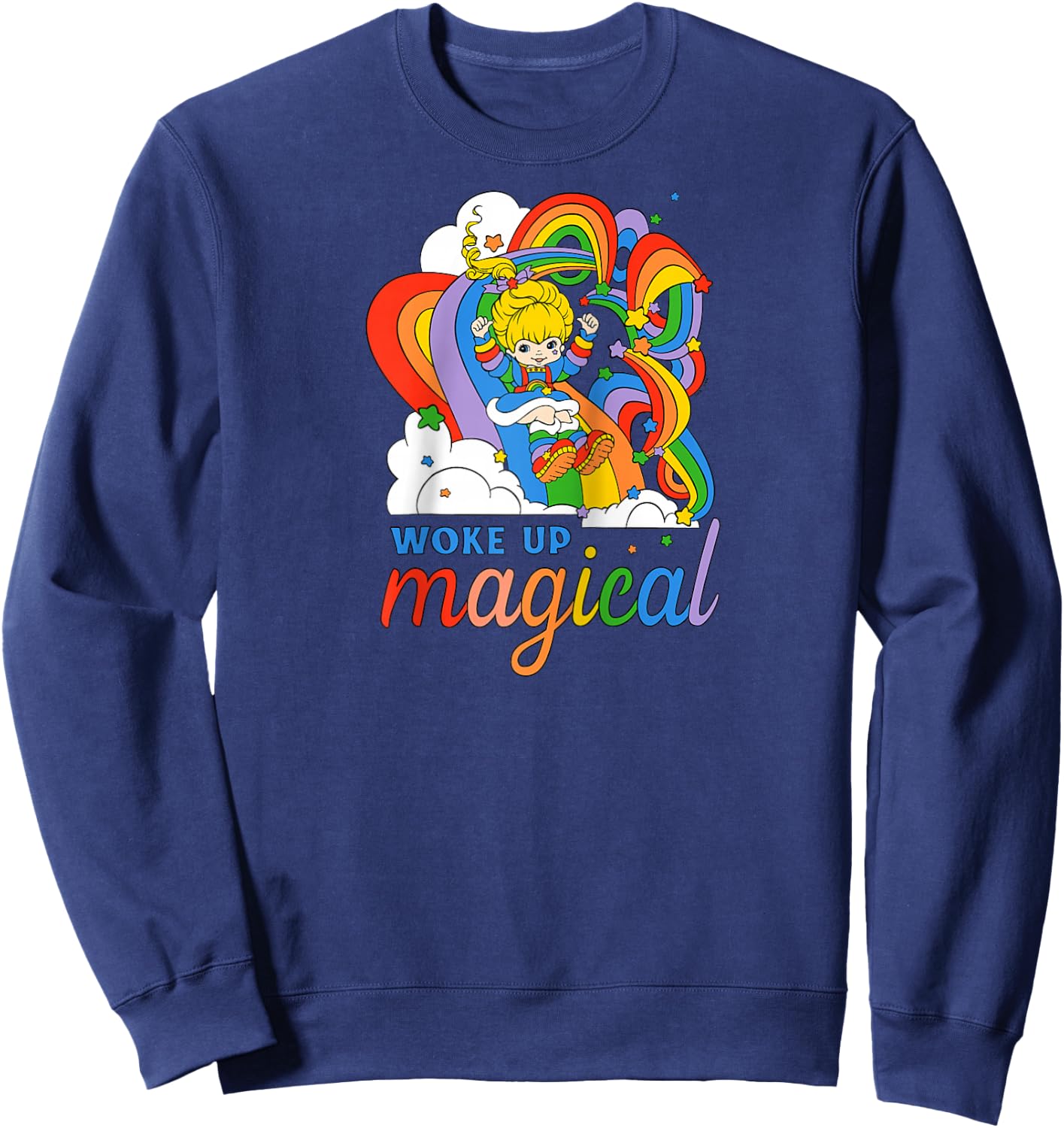 Rainbow Brite Woke Up Magical Vintage Rainbow Slide Raglan Baseball Sweatshirt - Sweatshirt | Navy