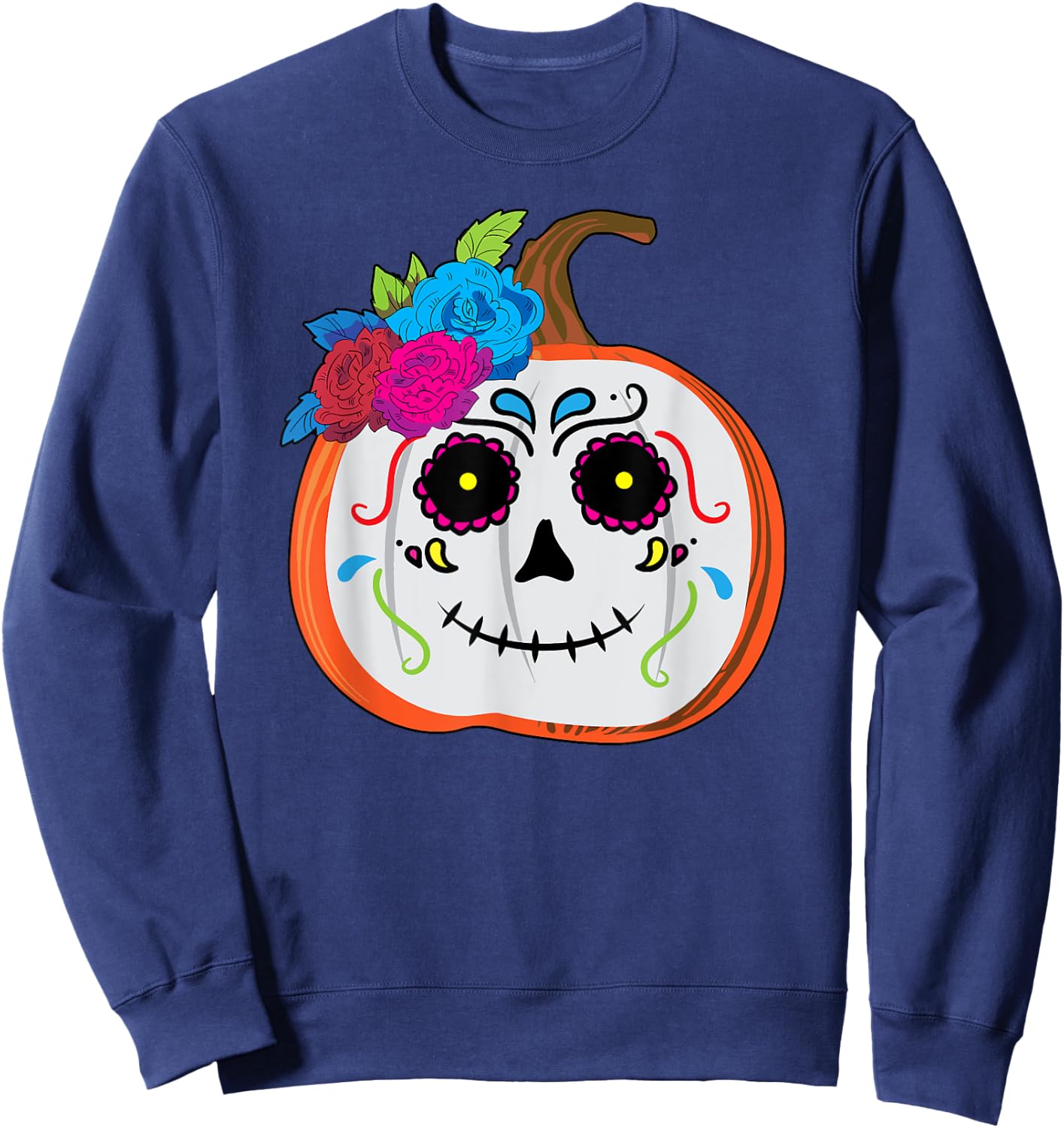 Dia De Los Muertos Toddler Girl Women Mexican Pumpkin Skull Sweatshirt - Sweatshirt | Navy