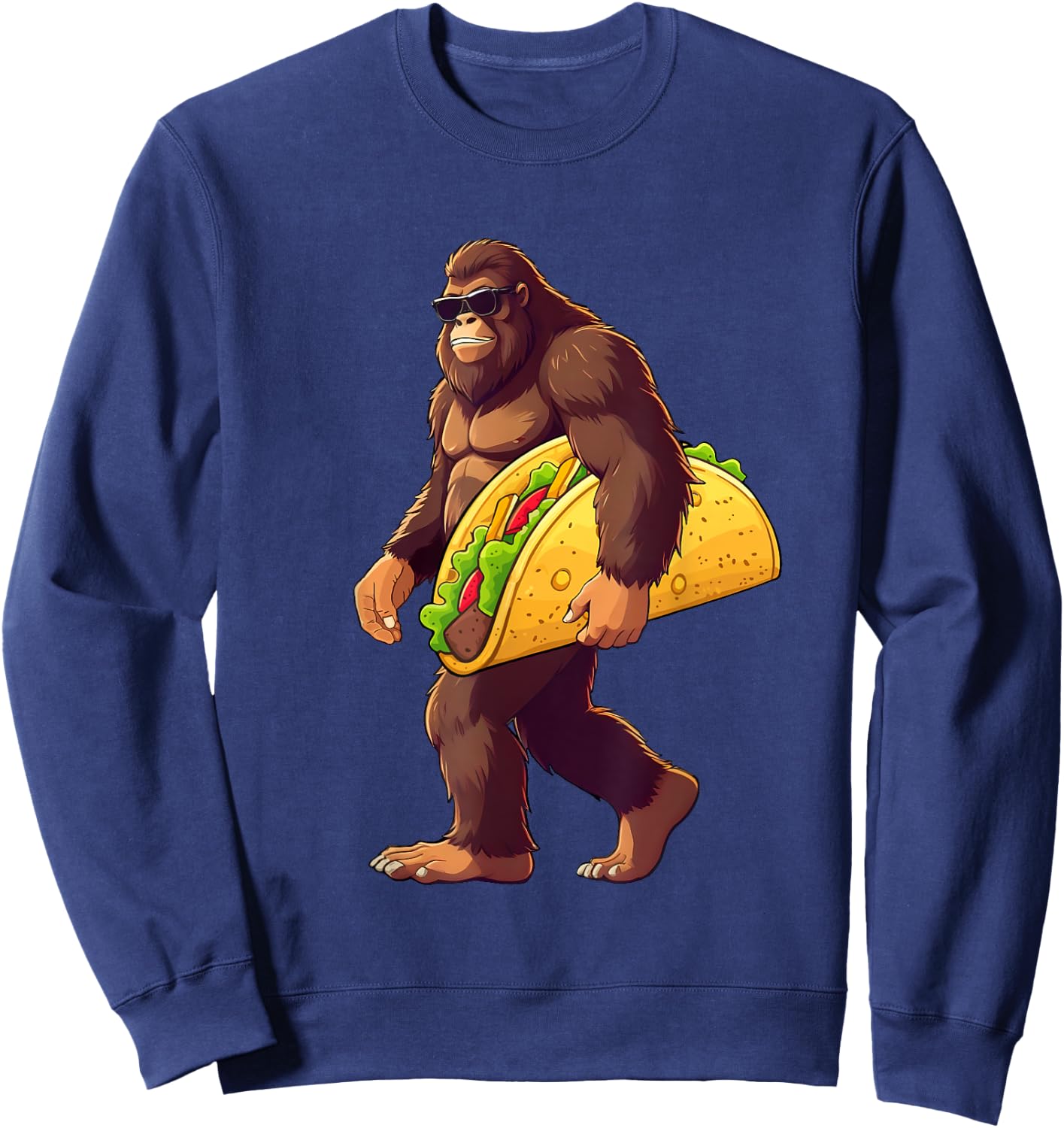 Bigfoot Carrying Taco Funny Taco Lover Boys Men Sasquatch Sweatshirt - Sweatshirt | Navy
