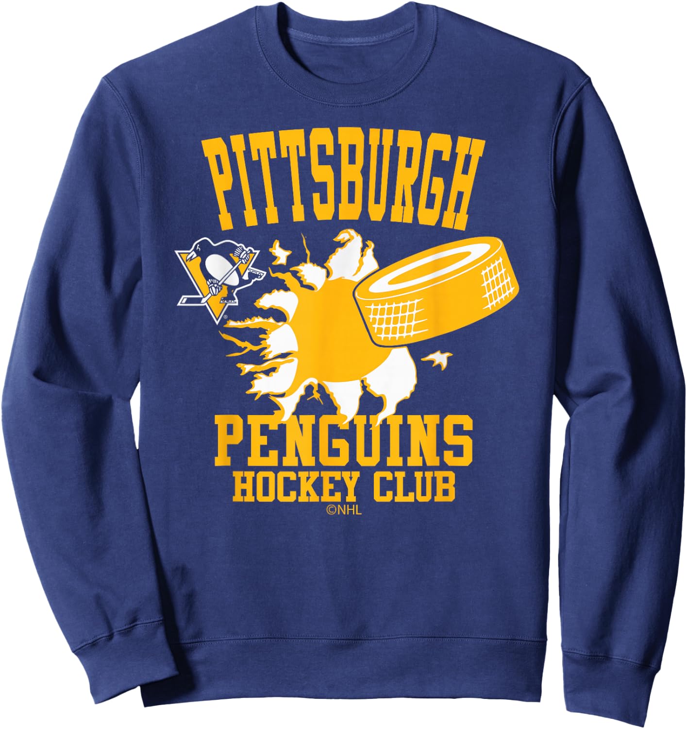 Pittsburgh Penguins Hockey Puck Burst Black Sweatshirt - Sweatshirt | Navy