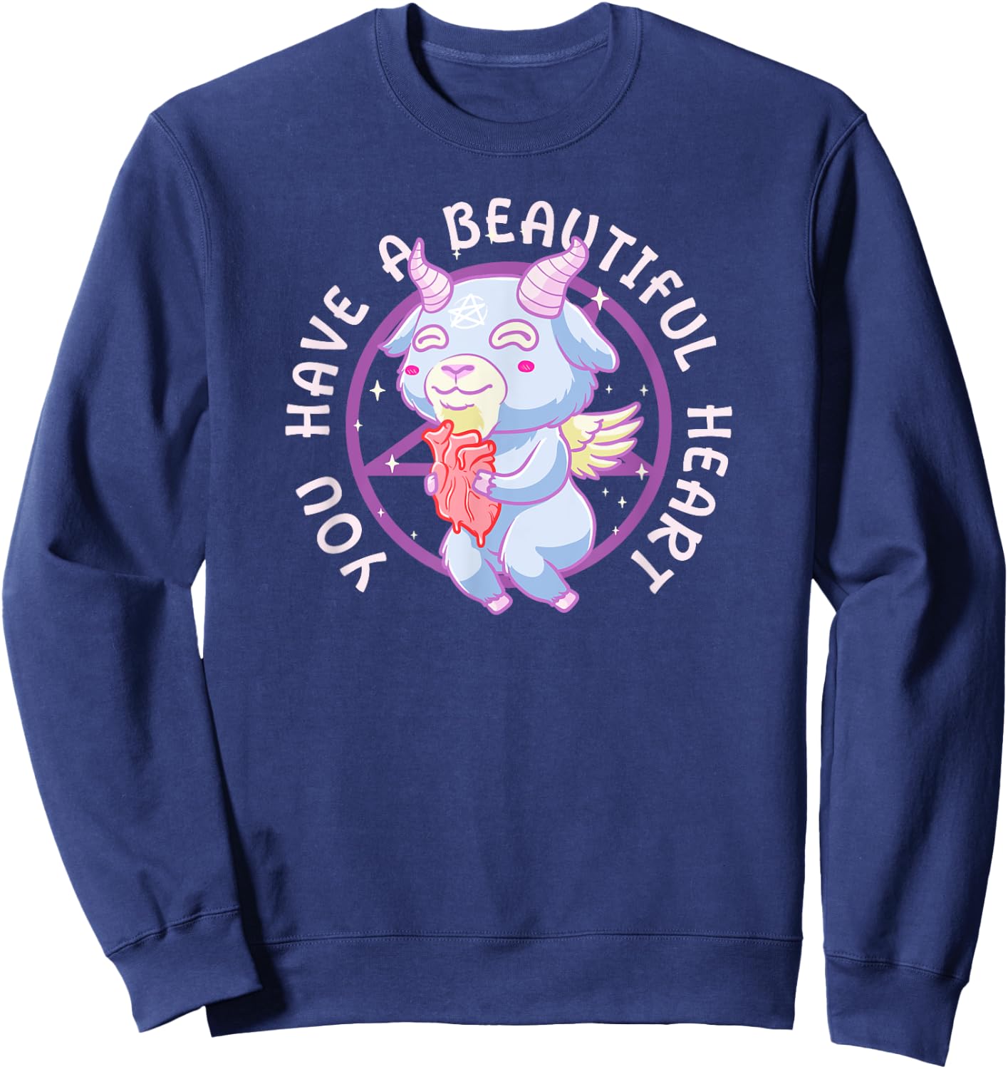 Cute Demon Goat Holding Heart Funny Dark Pastel Goth Sweatshirt - Sweatshirt | Navy