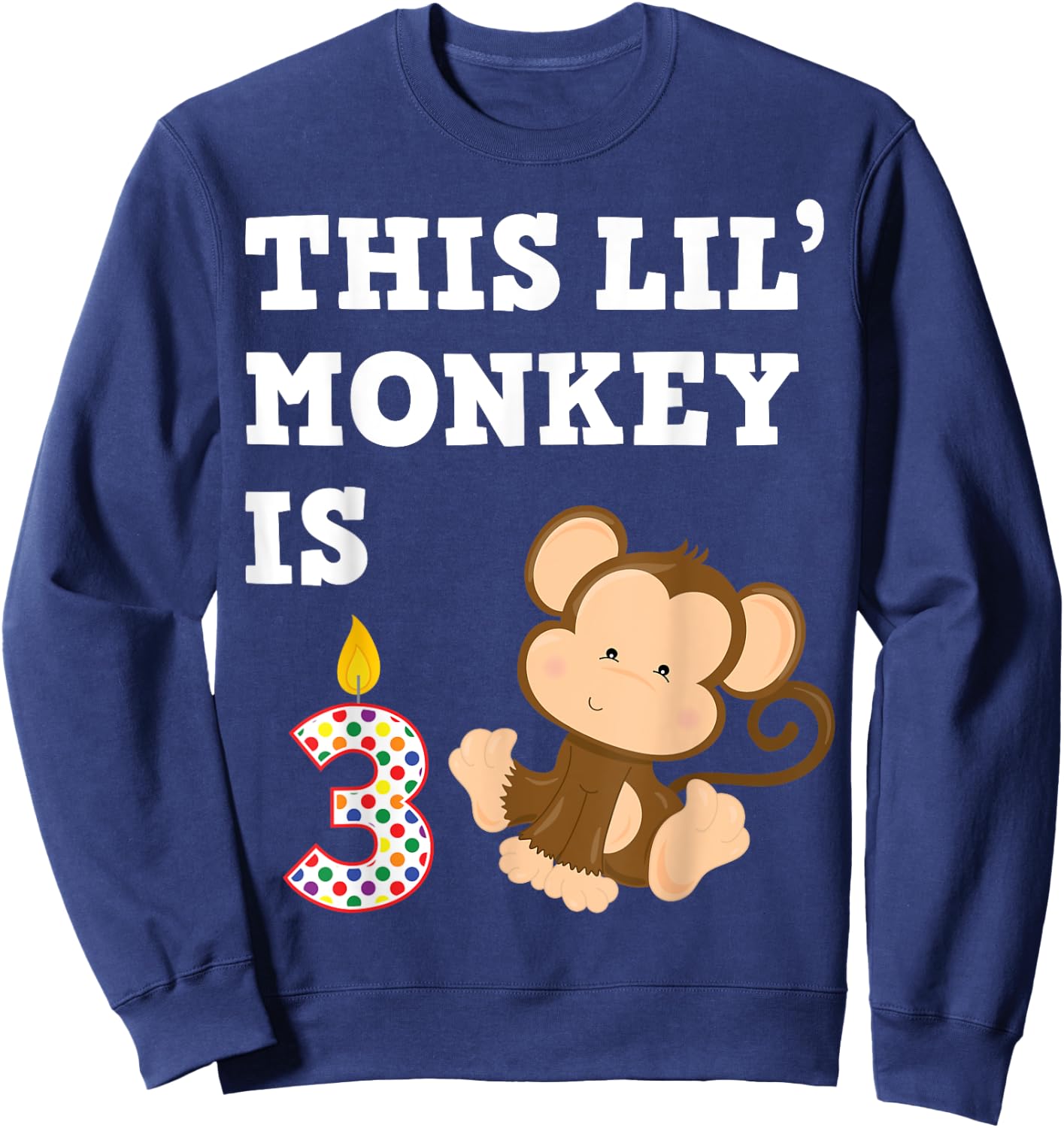 Cartoon Monkey Party Birthday 3 Year Old 3rd B-Day for Kids Sweatshirt - Sweatshirt | Navy