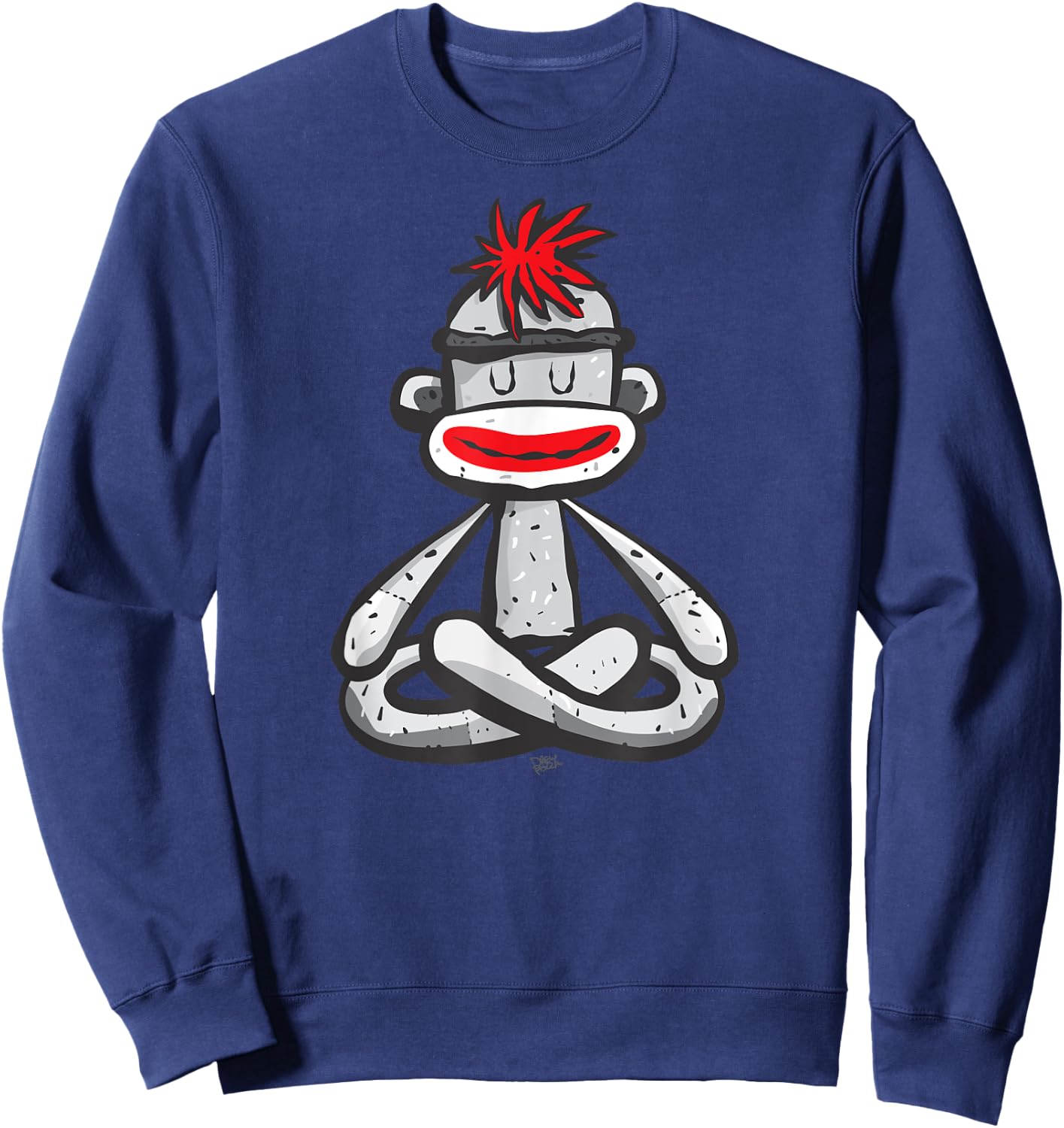 Sock Monkey in Seated Lotus Yoga Pose Cute Mindfulness Asana Sweatshirt - Sweatshirt | Navy