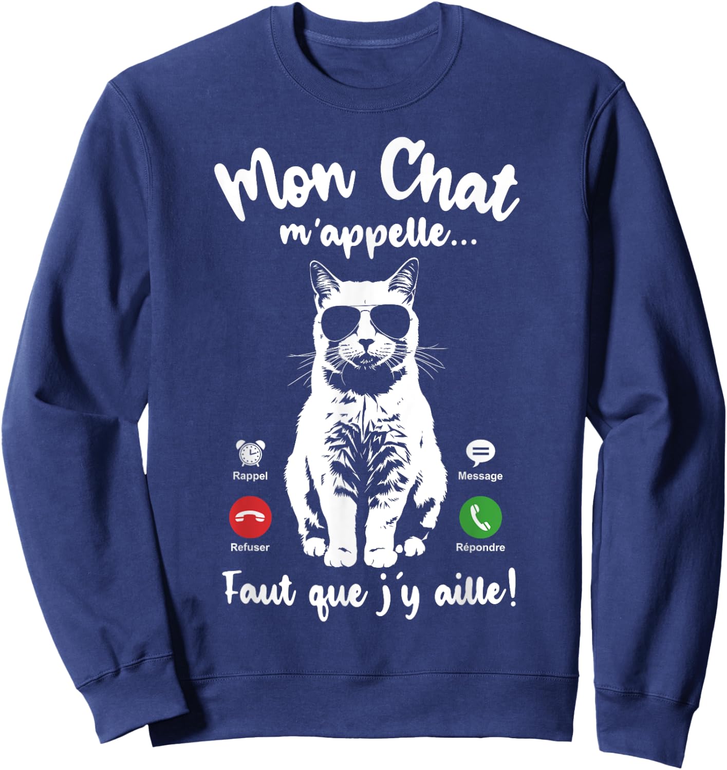 Cat with Glasses Woman Girl Mon Chat m'appelle , Black, S Sweatshirt - Sweatshirt | Navy