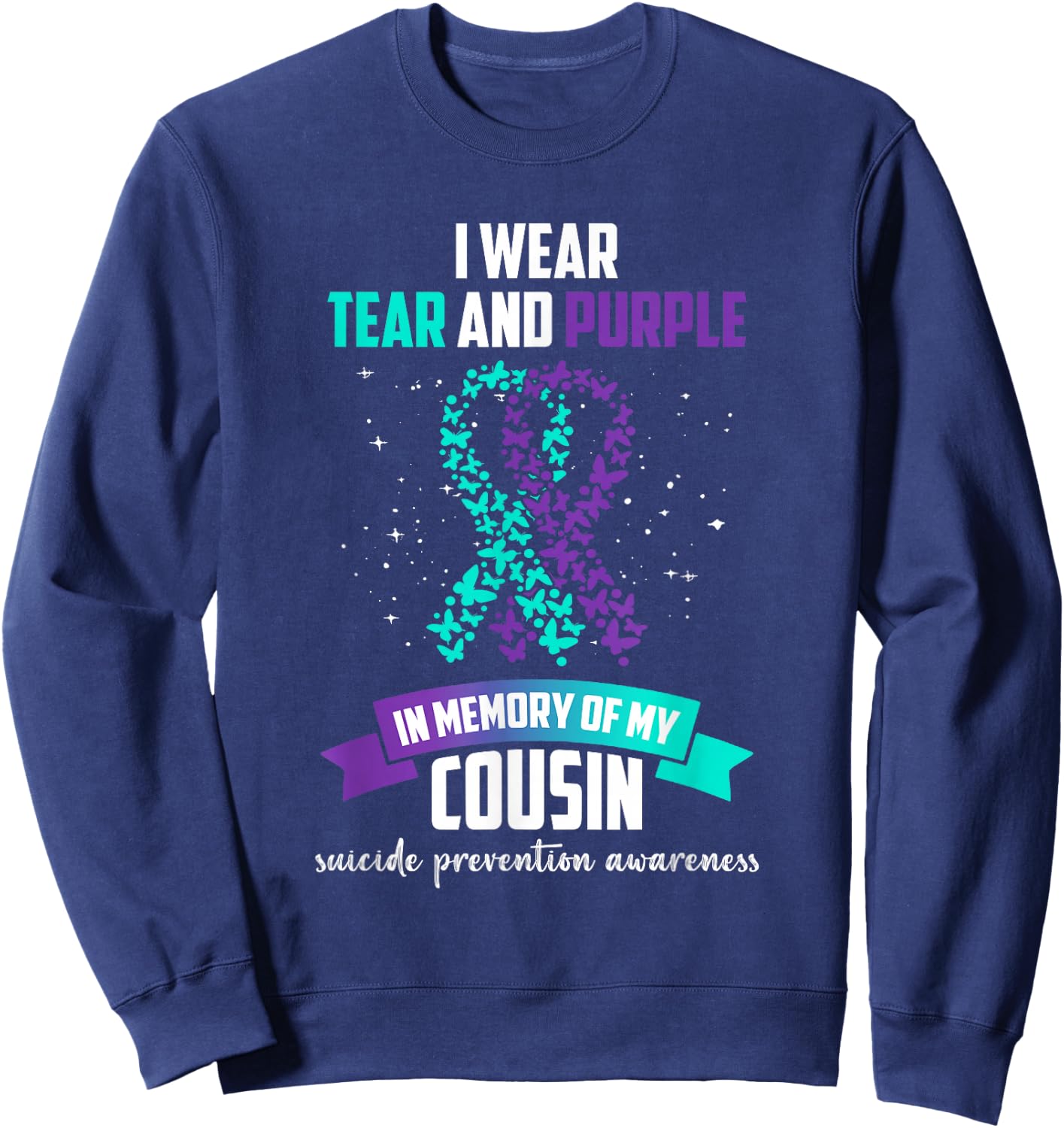 Purple Ribbon Suicide Prevention Awareness Sweatshirt - Sweatshirt | Navy