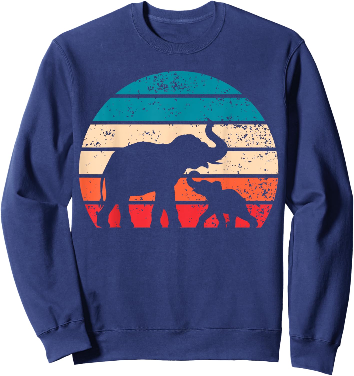 Vintage Elefant Retro Sonnenuntergang Farben Silhouette Sweatshirt - Sweatshirt | Navy