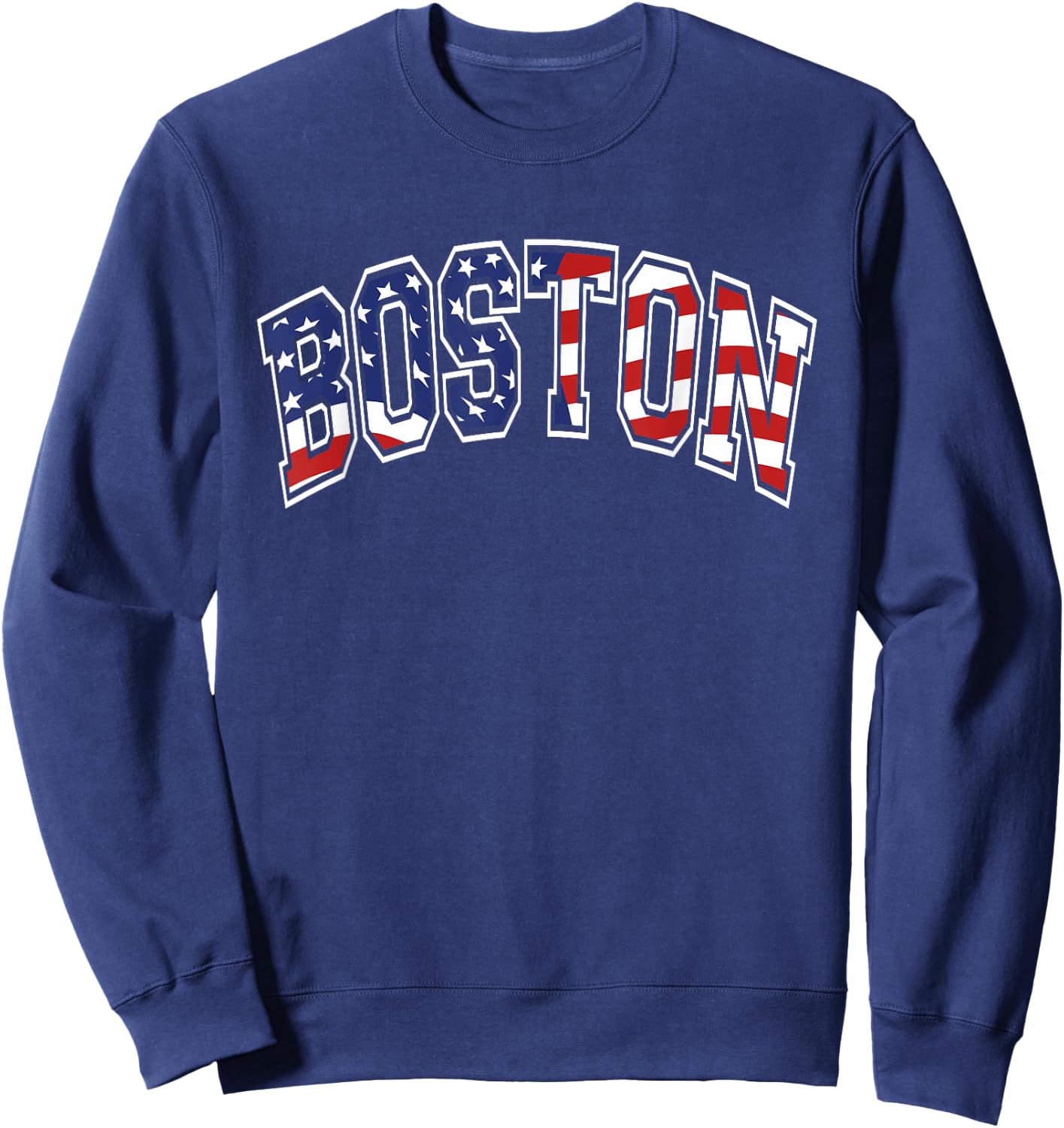 Boston Arched Style Text American Flag Pattern Sweatshirt - Sweatshirt | Navy