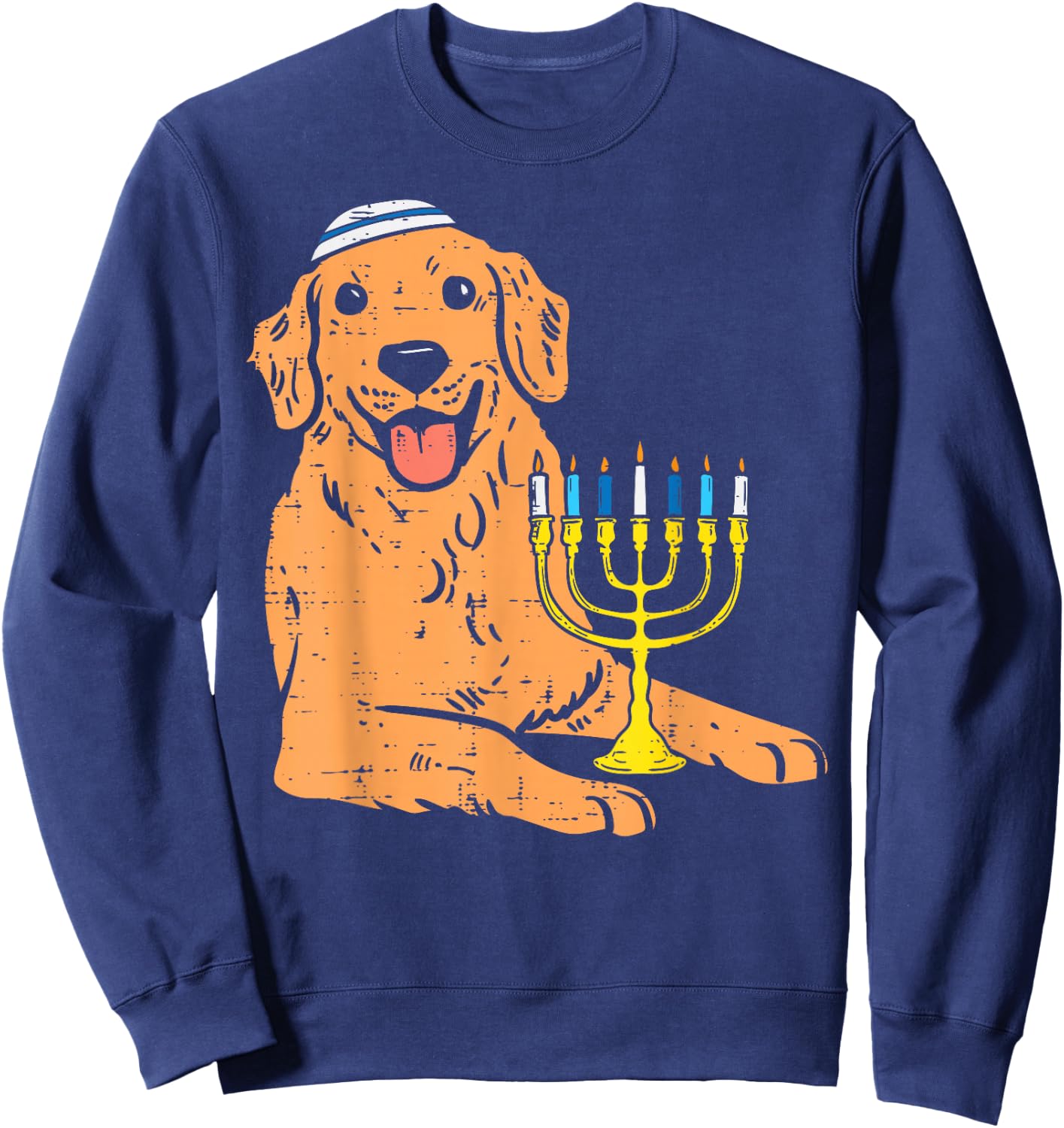 Jewish Golden Retriever Dog Hanukkah Pajamas Chanukah PJs Sweatshirt - Sweatshirt | Navy
